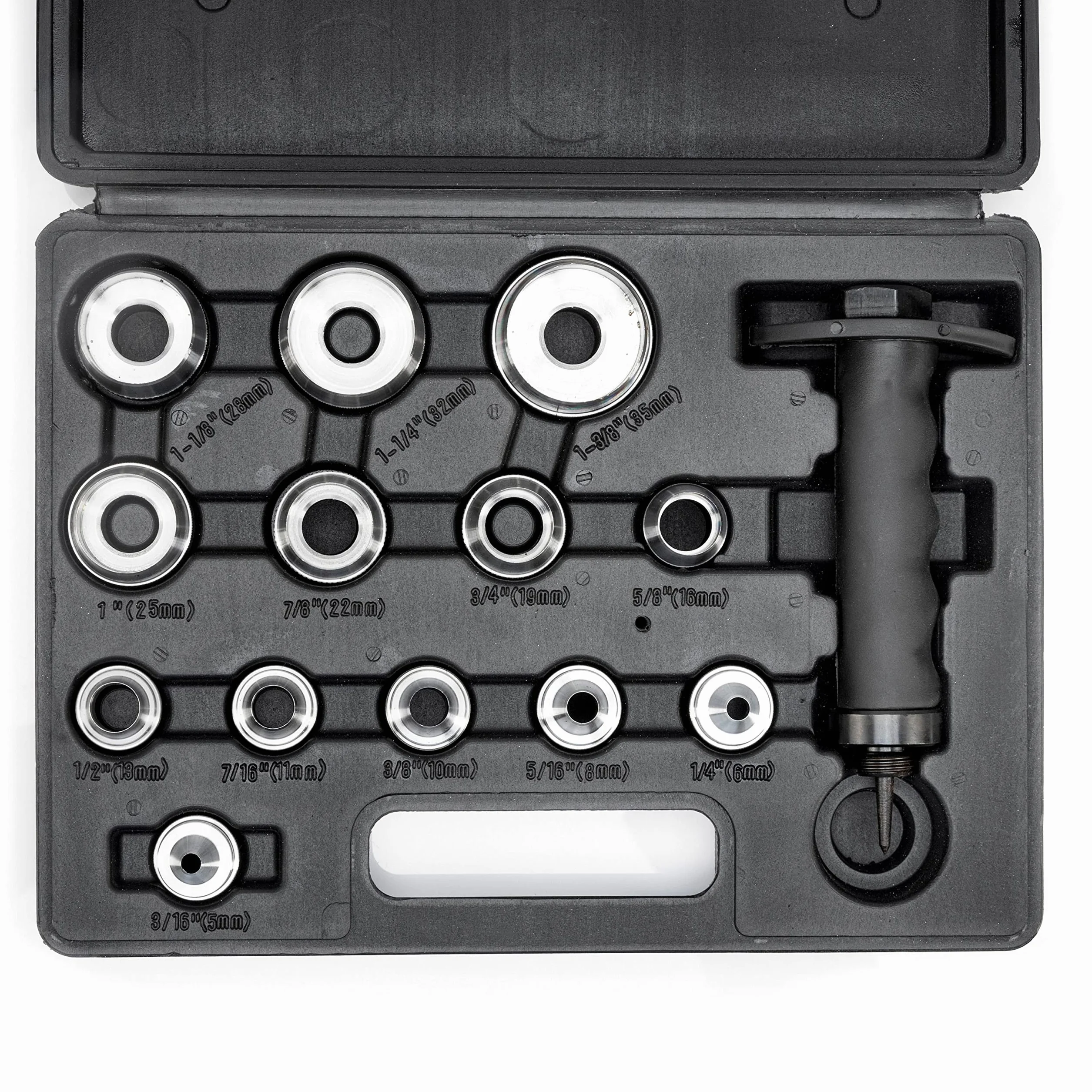 NEIKO 02604A - Juego de perforadoras SAE y métricas, 3/16 pulgadas - 1-3/8 pulgadas y 5-35 mm | Kit de perforadores huecos afilados de 14 piezas, perforadora de corte de juntas, cortador de espuma y