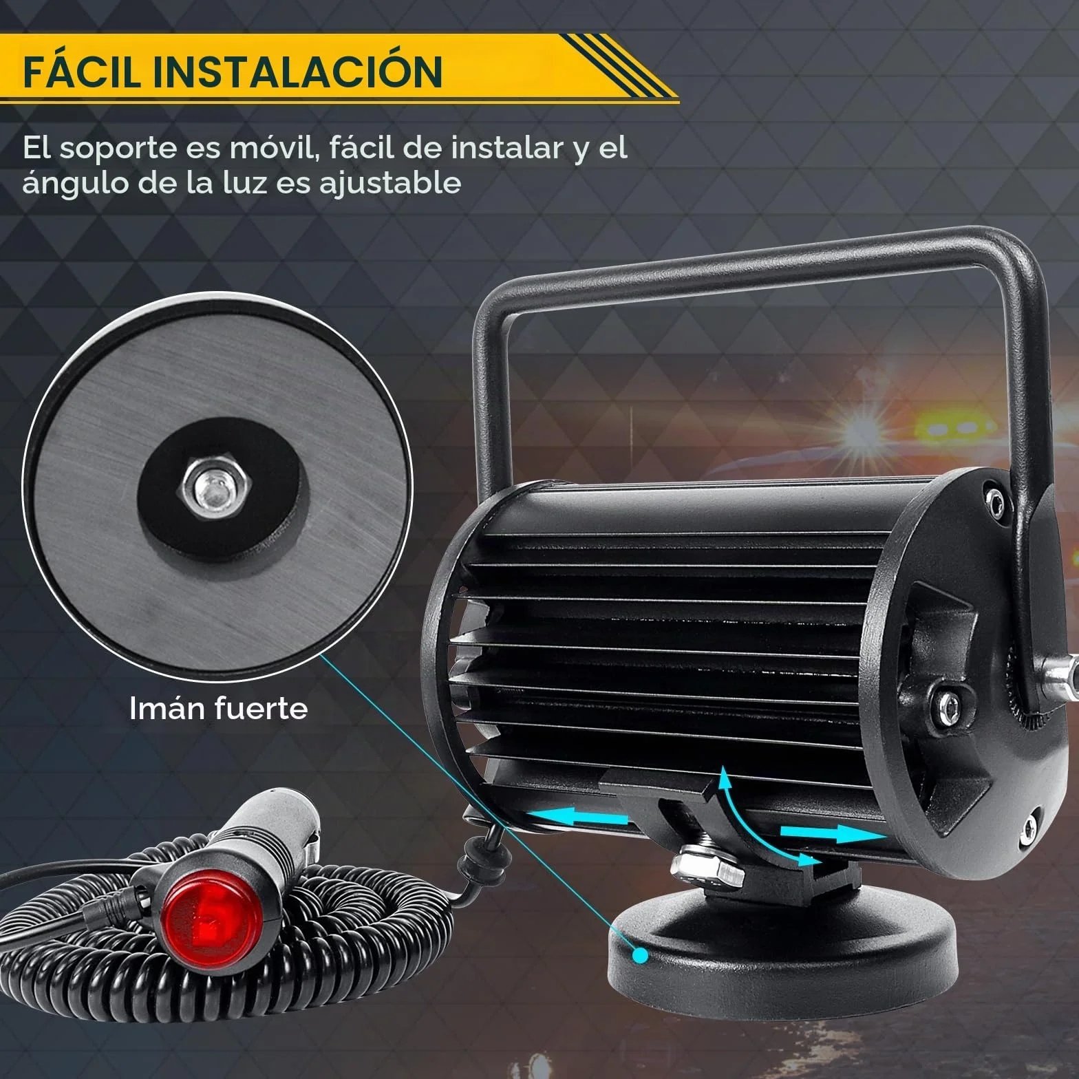 SKYWORLD Faros trabajo led con imán 15cm 72W portatil lámpara trabajo led 12V 24V inundación con soporte de base magnética para off road camión coche todoterreno suv 4x4 vehículos