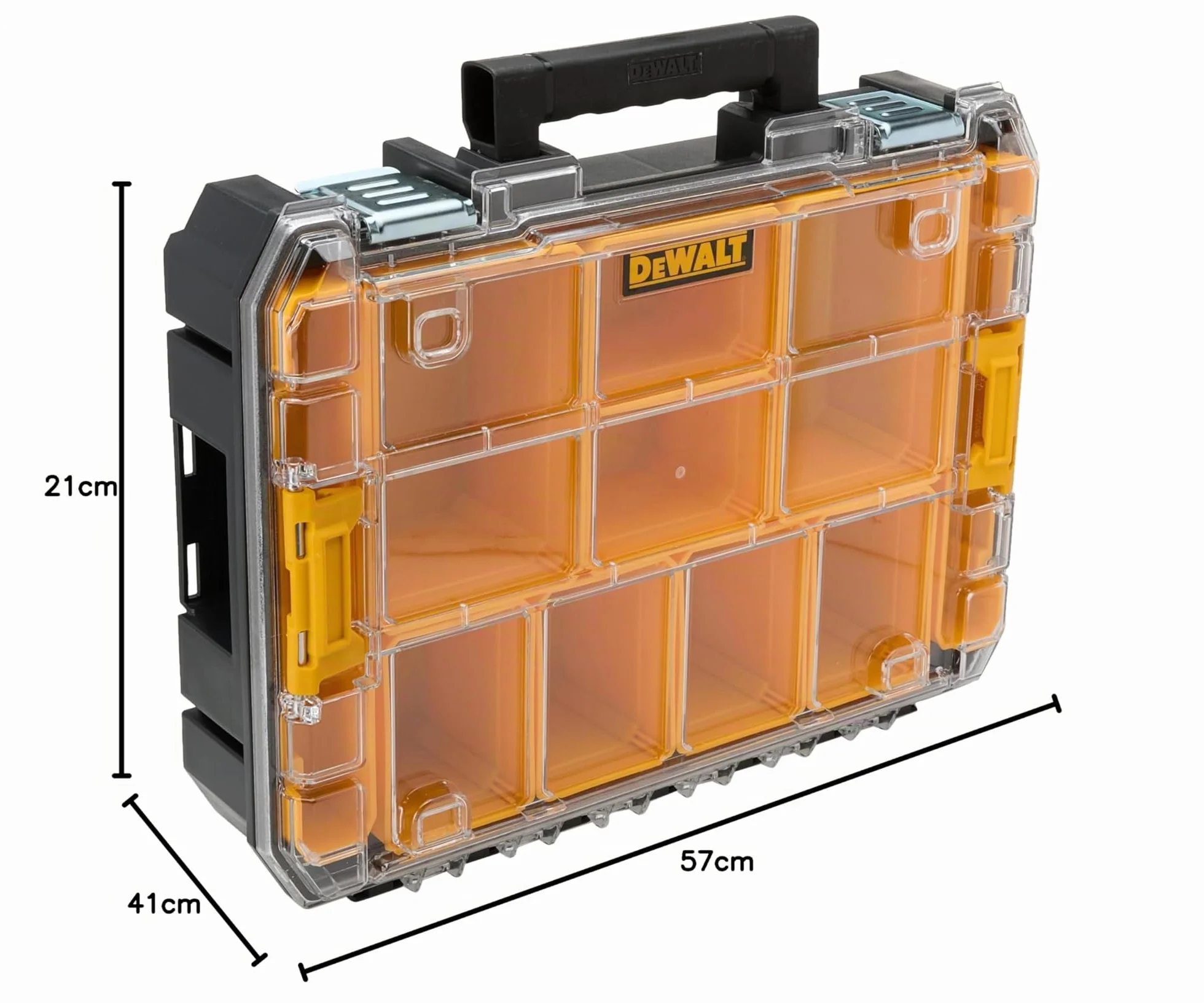 DEWALT DWST82968-1, Organizador con tapa transparente TSTAK V, IP54, Volumen 7,8L, Para piezas pequeñas y accesorios, Tapa de policarbonato transparente