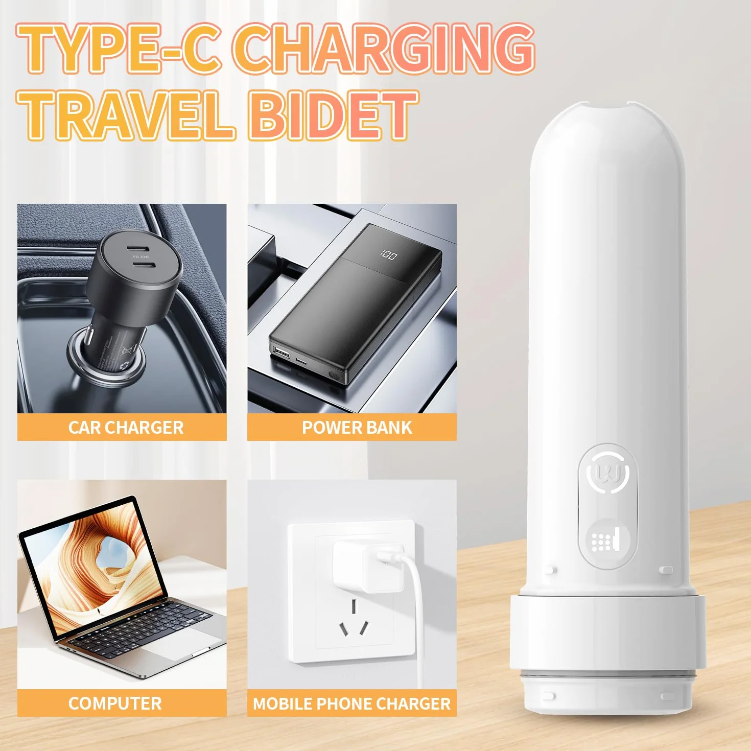 Bidé de viaje portátil recargable 180ML, IPX7 impermeable Bidé eléctrico pulverizador con 3 modos de pulverización para la higiene personal de limpieza, calmante cuidado postnatal