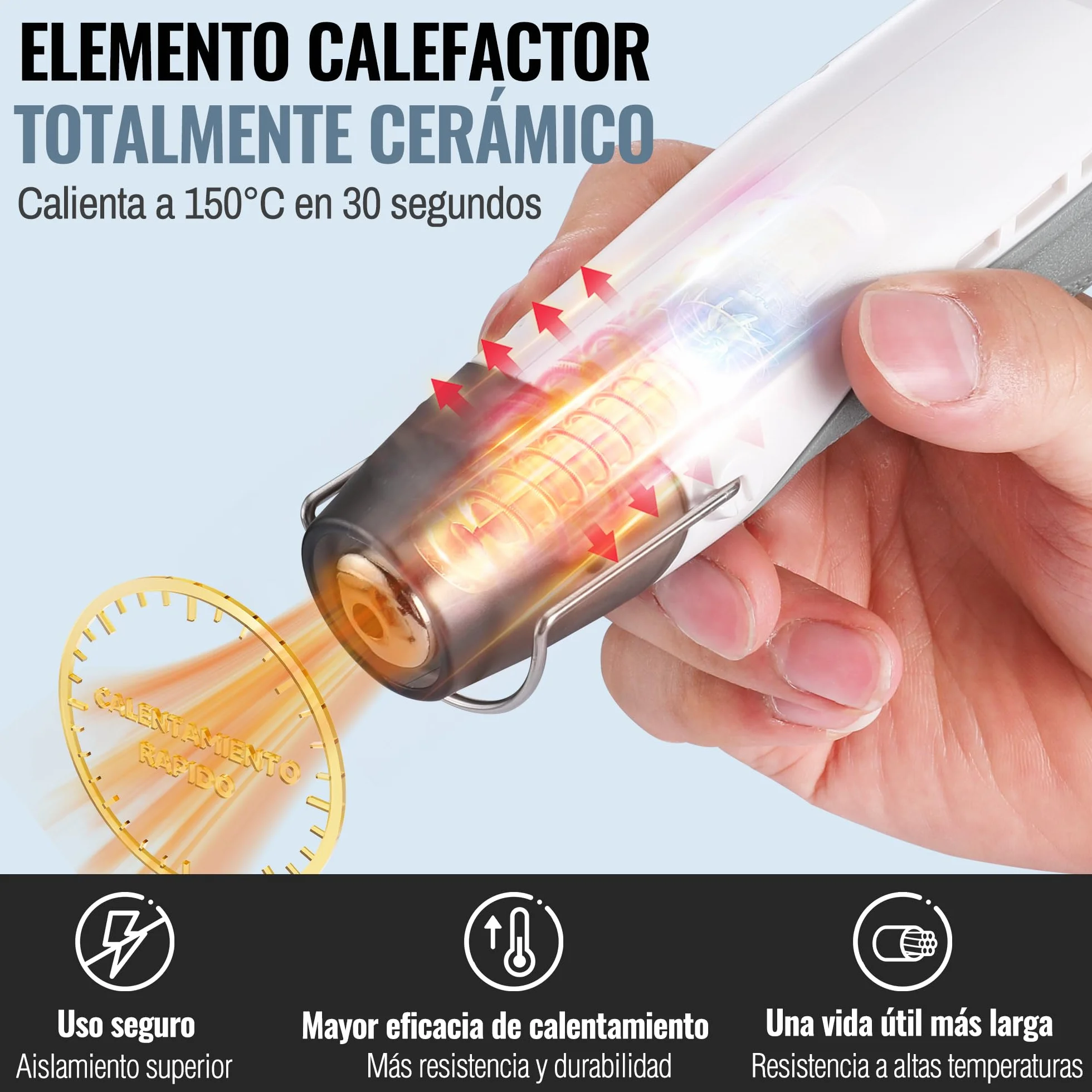 WORKPRO Mini Pistola de Calor de 7,2 V, Pistola de Aire Caliente Inalámbrica, 3 Temperaturas(Frío/150℃/360℃), Calentamiento Rápido, con Boquilla Reflectora, 2000 mAh, Ideal para Manualidades y DIY