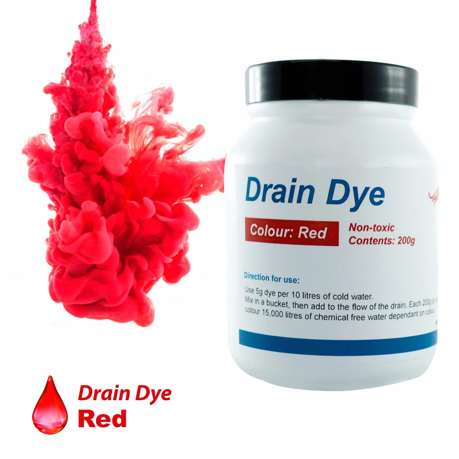 Tinte trazador para detección de fugas 200 gr - Tinte para la detección de fugas piscina - liquido detector fugas (Rojo) Muy eficaz, uso muy sencillo, mezclar y listo