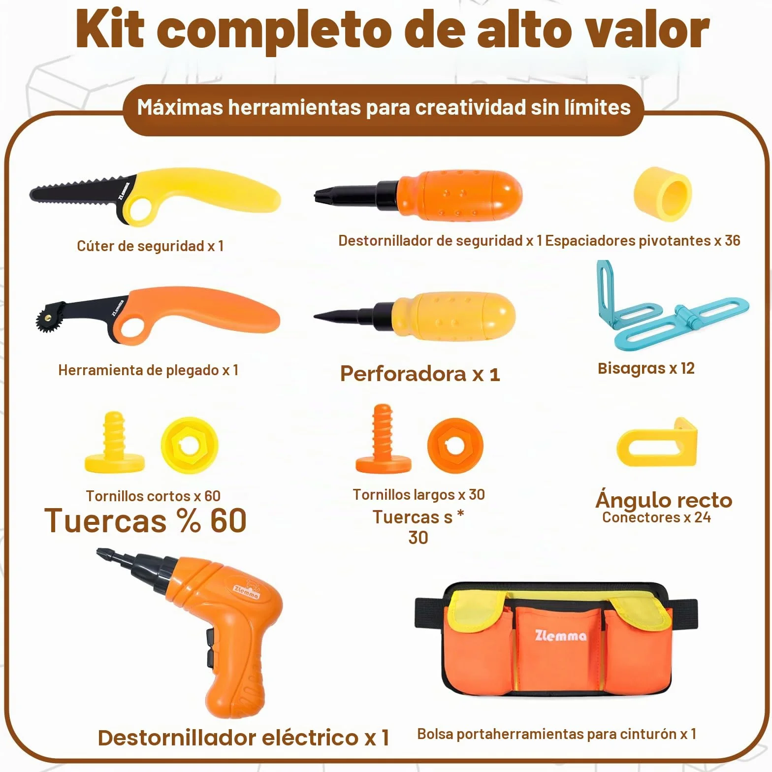 Juego de herramientas para niños (258 piezas, con taladro, cinturón, tornillos, tuercas, bisagras y piezas móviles, caja de regalo reutilizable, juguete educativo DIY