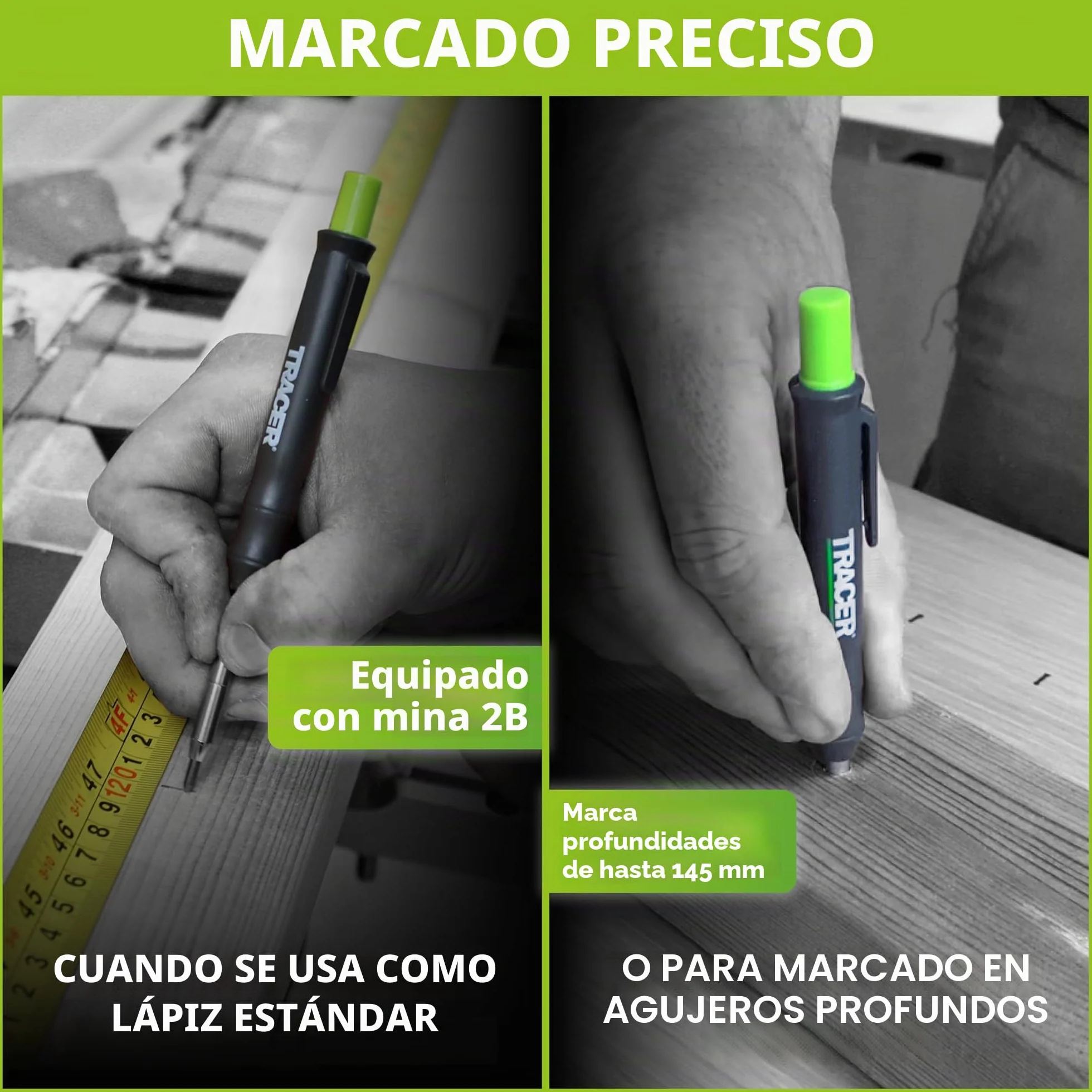 Tracer ProScribe APST2 | Herramienta de Trazado Multifunción con Gramil, Lápiz de Agujero Profundo y Estuche | +15 Aplicaciones | Carpinteros, Albañiles | Madera, Metal, Plástico