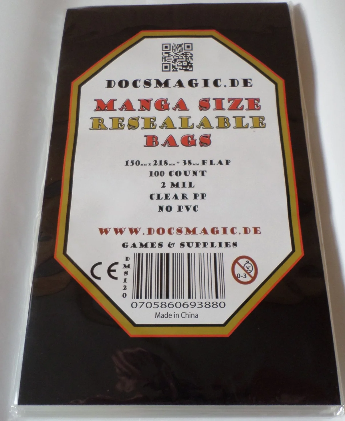 docsmagic.de 100 Resealable Manga Bags 5-9/10"x 8-6/10"+ 1-1/2" Flap- 2 Mil - Auto-Adhesivas Bolsas Protectoras