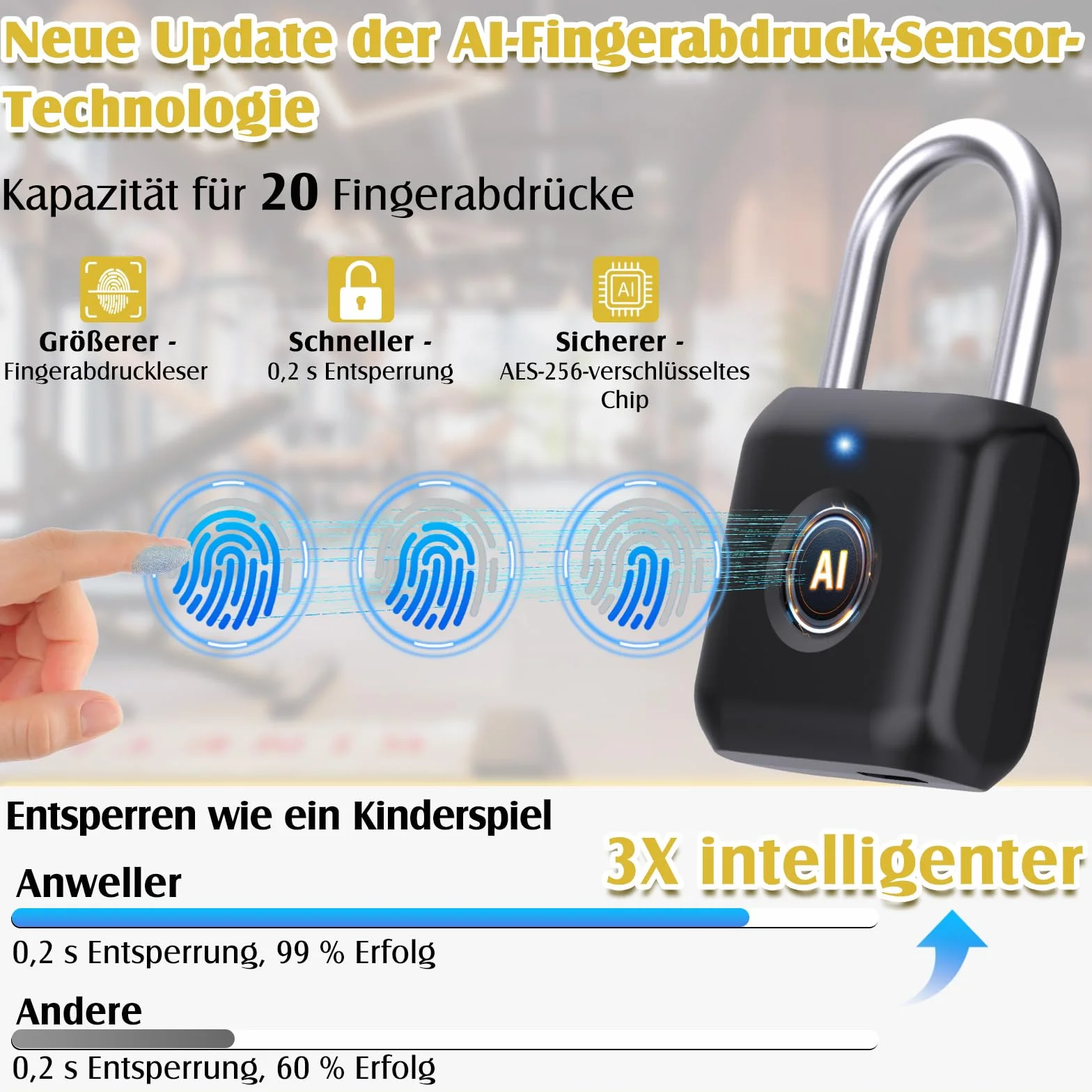 Anweller Anweller Smart Lock - Candado biométrico con huella dactilar