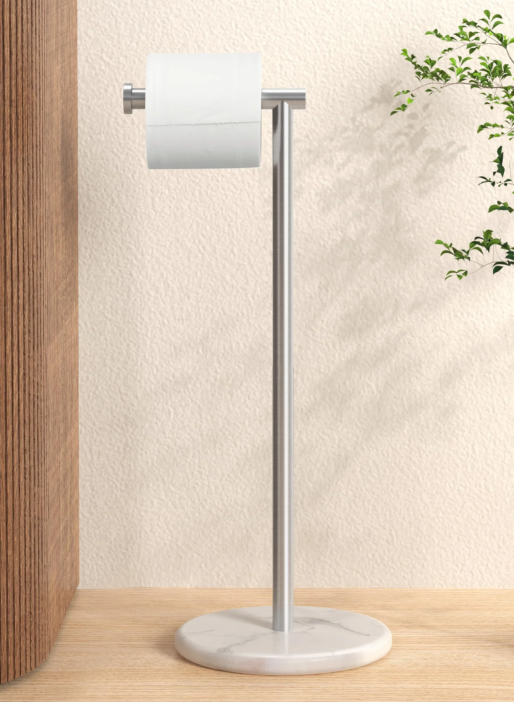 KES Portarollos Papel Higienico de Pie Portarrollos para Papel Higiénico con Base de Mármol Soporte de Papel Higienico Acero Inoxidable Acabado Cepillado, BPH284S1-2