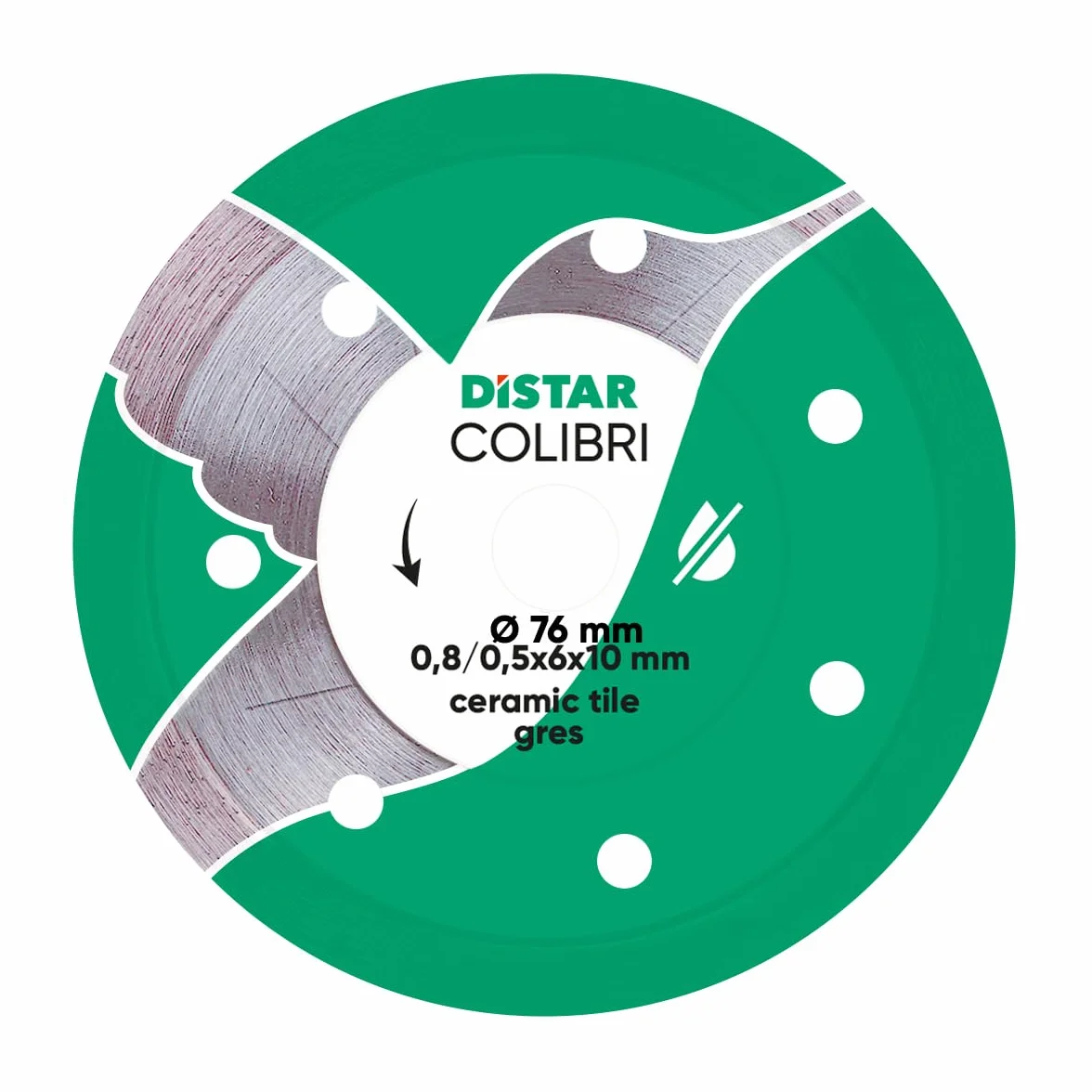 DiSTAR Disco de corte de diamante Colibri, diámetro de 76 mm x 10 mm, ultrafino de 0,8 mm para gres porcelánico y cerámica, disco de corte profesional para amoladora angular inalámbrica y pequeña