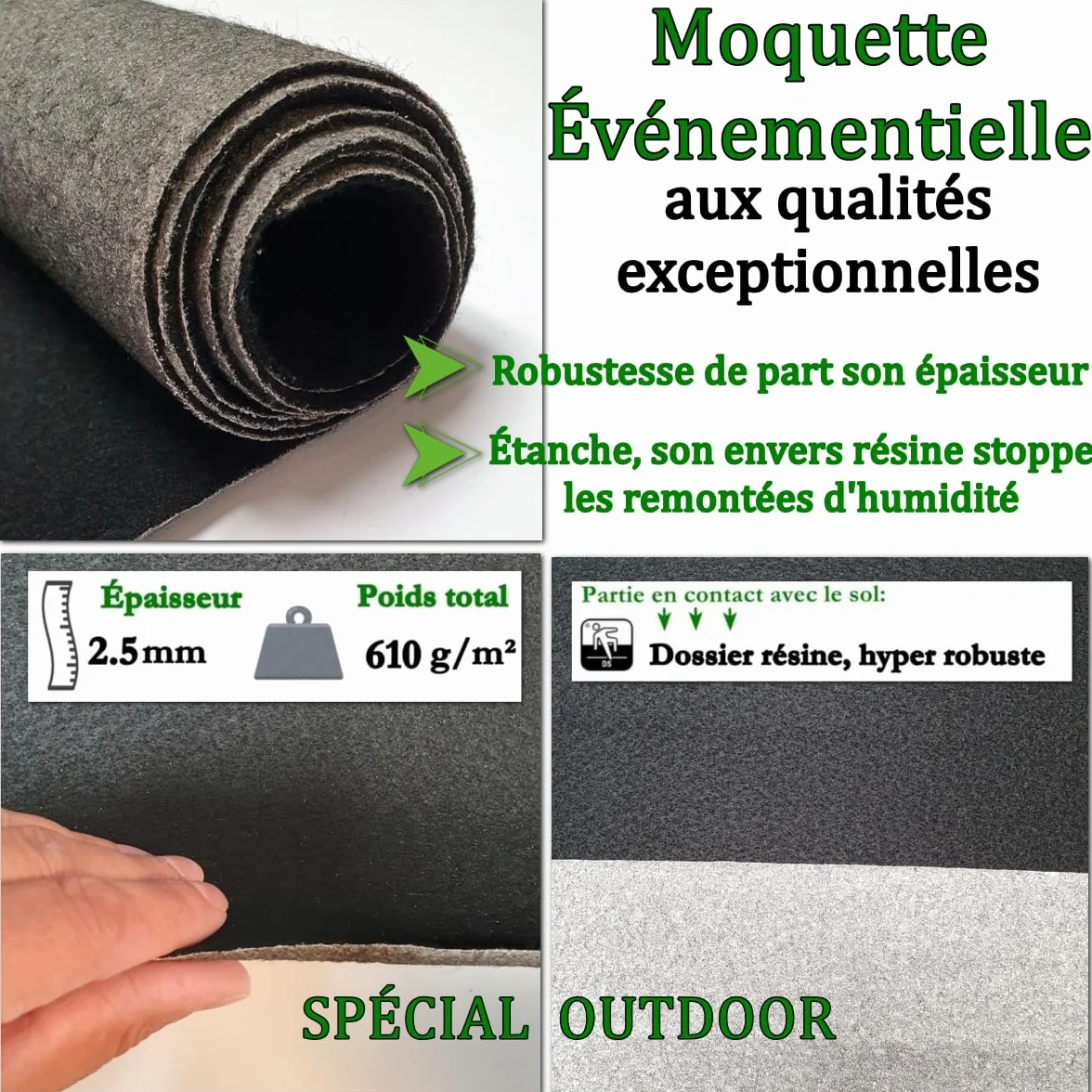 MadeInNature Moqueta para Eventos Reutilizable y Resistente, Moqueta de Exposición y Stand Clasificada Antifuego, Ancho 2 metros, Color y Longitud a Elegir (Zwart, Longitud 400cm)