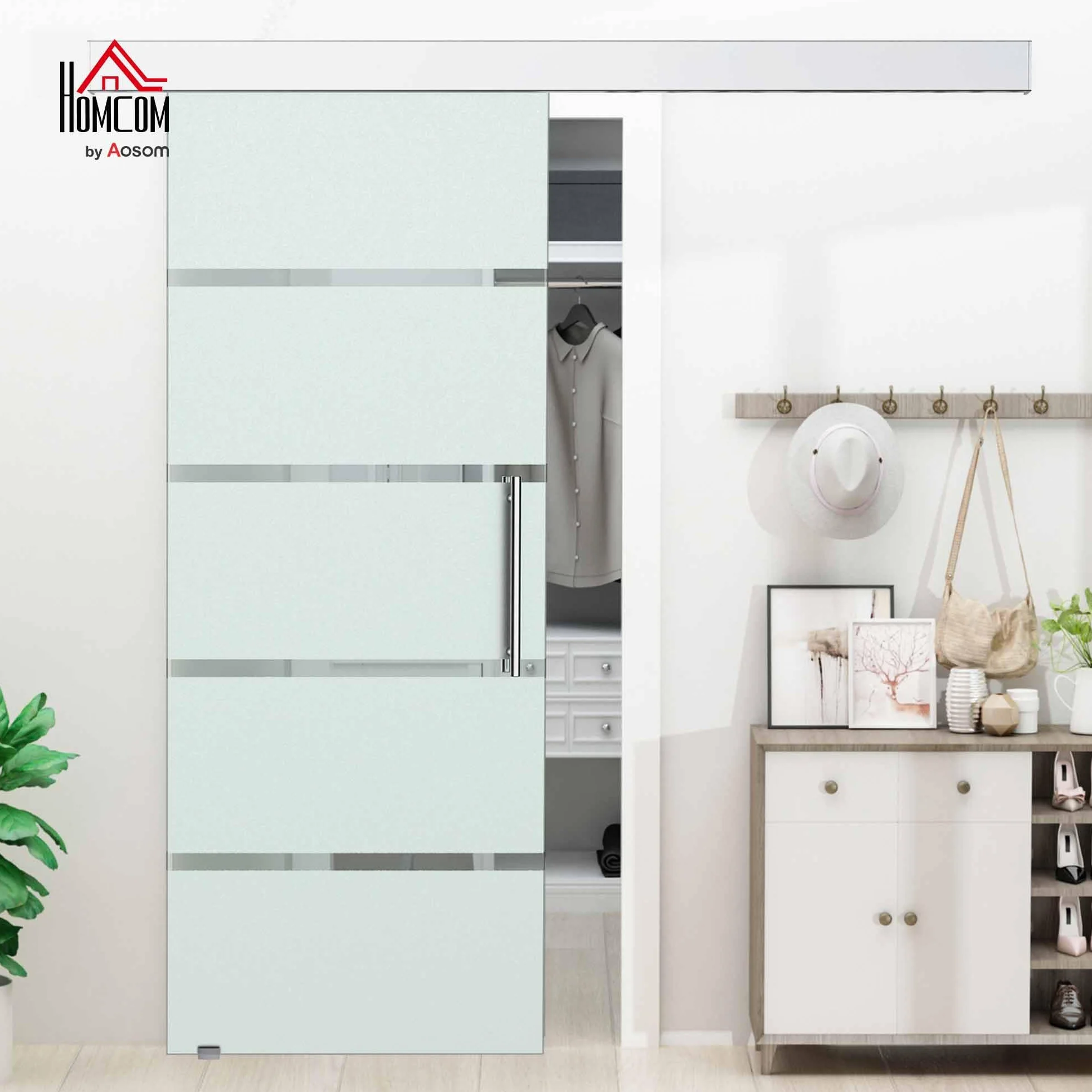 HOMCOM Puerta Corrediza de Vidrio Puerta Corredera Deslizante de Cristal Seguridad 77,5x205 cm