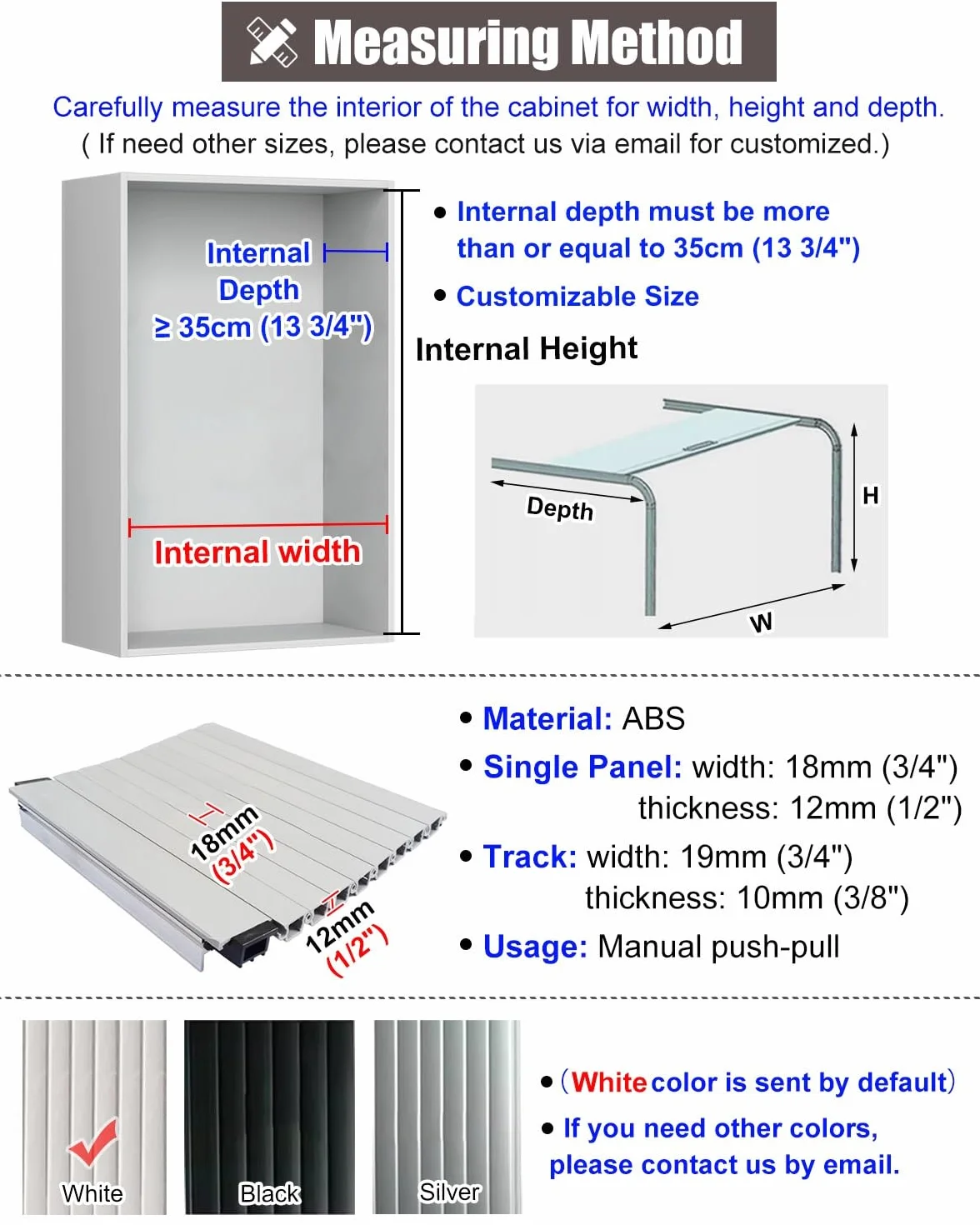 Kit de puerta de tambour para armarios de cocina, puertas correderas plegables de plástico, puerta enrollable para armarios y aparadores, se adapta a 65 x 75 cm