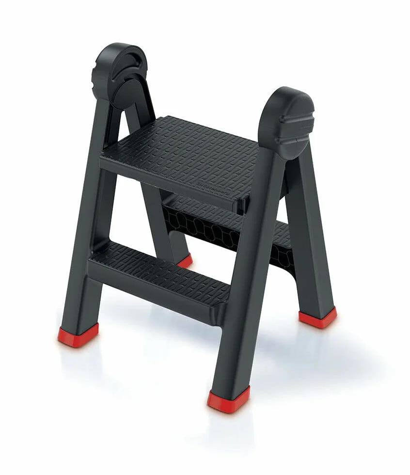 Escalera Plegable con 2 peldaños, soporta hasta 150 kg, plástico Antideslizante, 470 x 435 x 630 mm