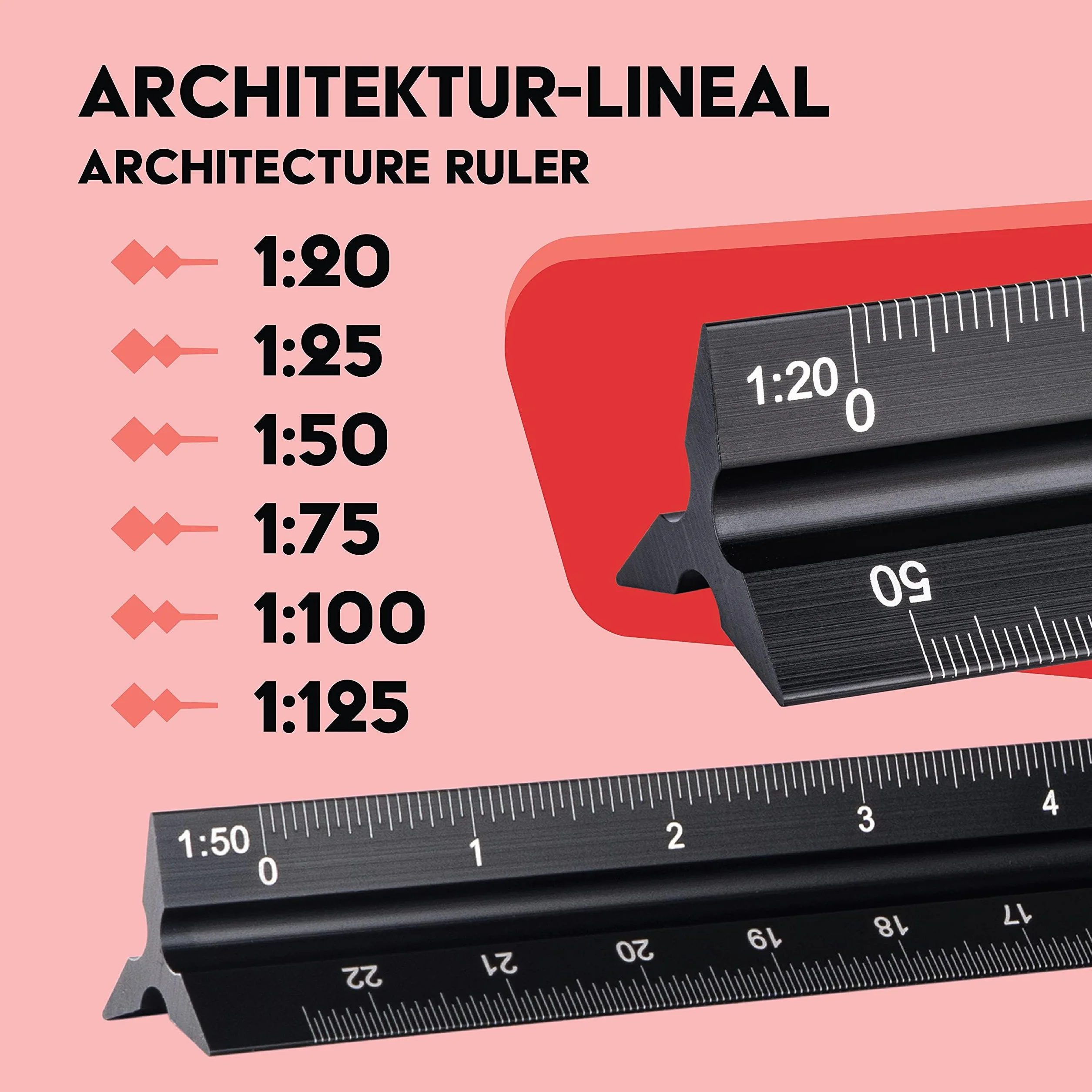 WINTEX Escalímetro Profesional Regla Triangular Aluminio 30 cm 1:20 1:50 1:75 1:100 1:125