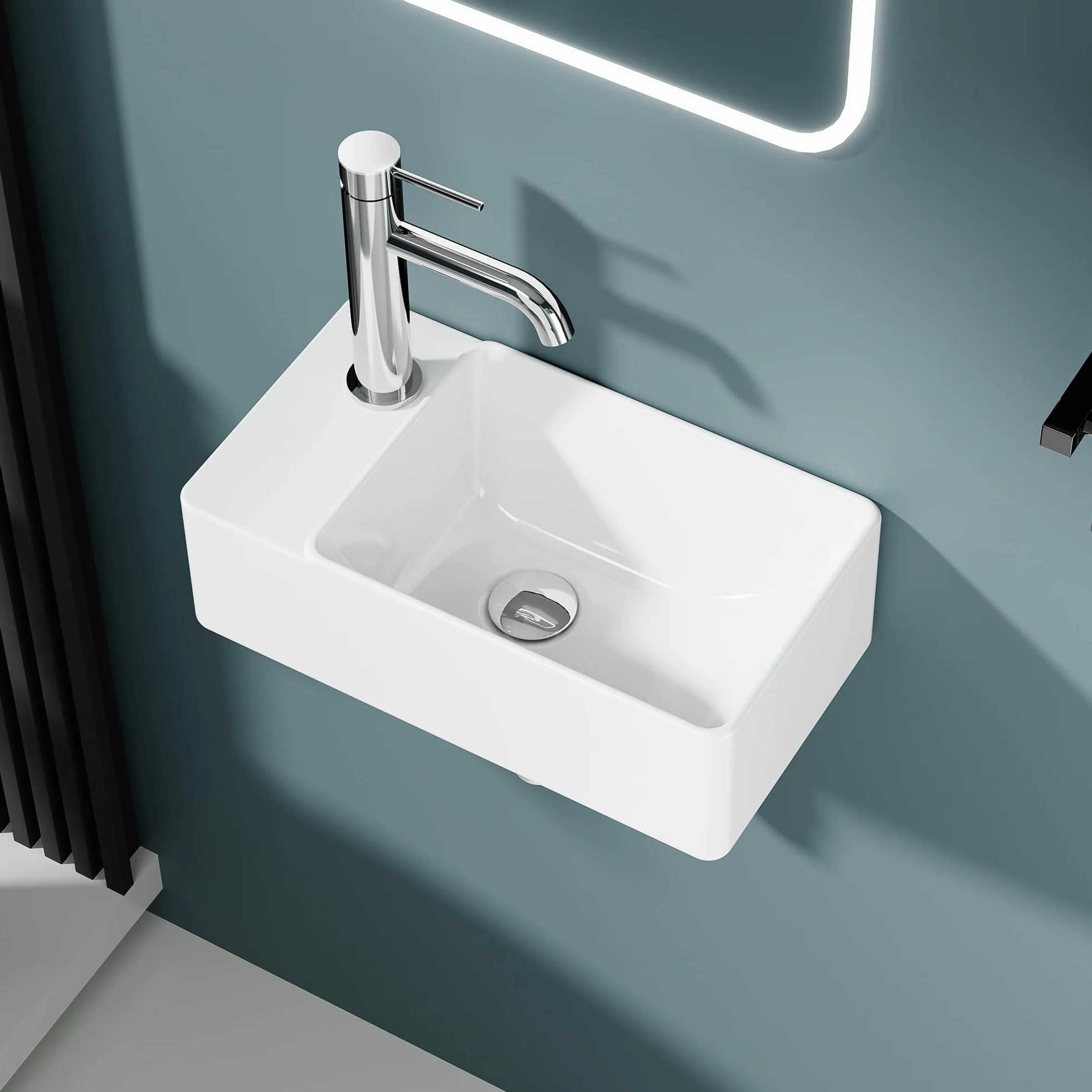 Lavavajillas rectangular compacto de cerámica blanca – Lavabo de diseño elegante y práctico para baños pequeños o aseos – 40 x 22 x 13 cm