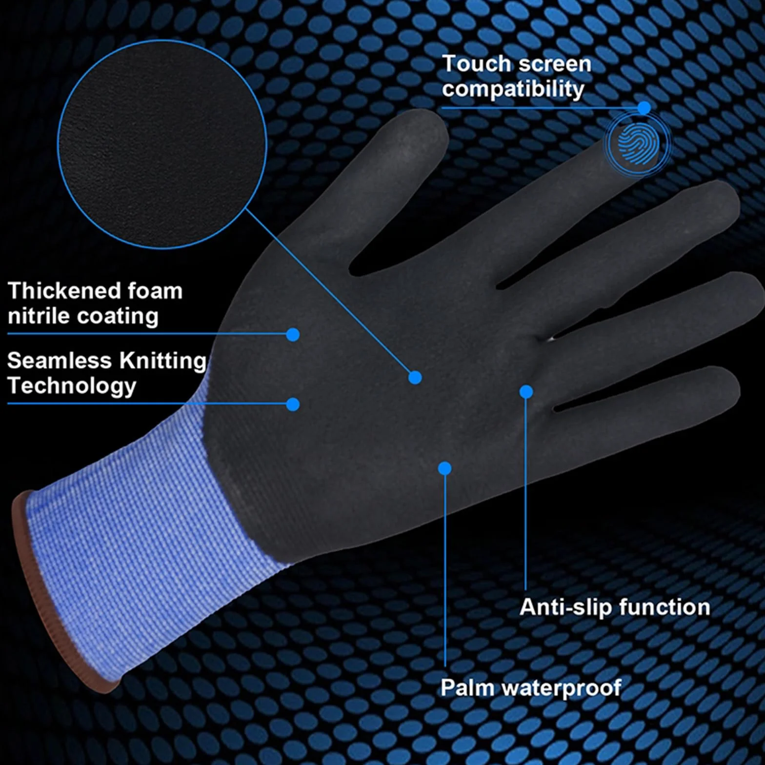 SF001TS Guantes de trabajo 12 pares de guantes de montaje para hombre y mujer, diseño ergonómico, guantes de jardinería, talla (XL, azul 12 pares)