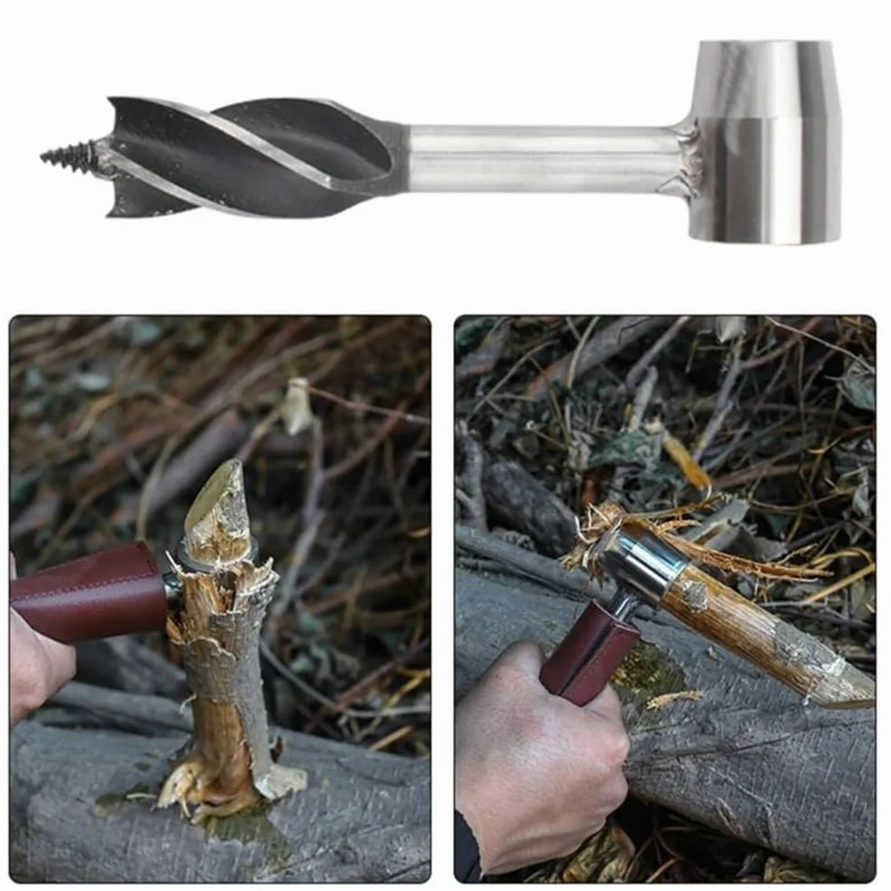 Bushcraft - Taladro manual para madera, herramienta de taladro manual para carpintería, herramienta de supervivencia para acampar y desierto