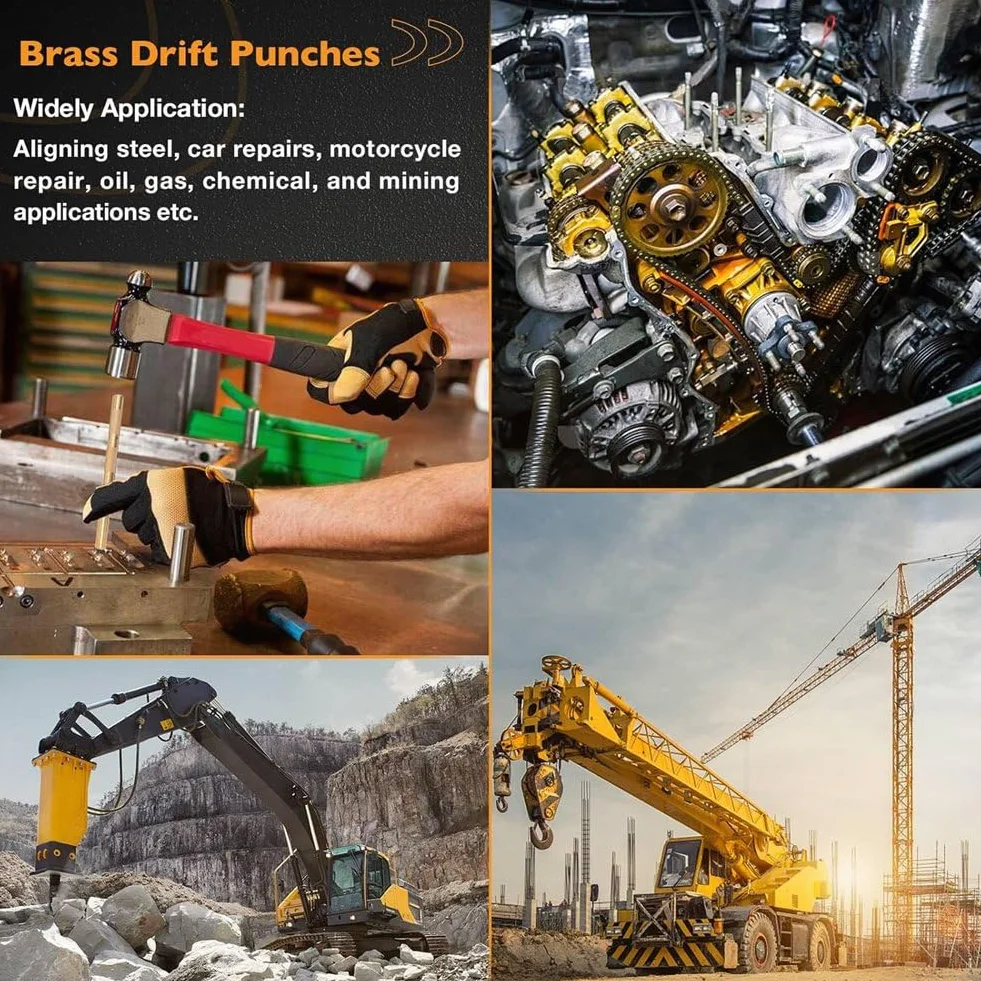 Brass Drift Punch Set, 25075 25076 25077 - Punzones de latón de 3 piezas con 3/4 pulgadas, 1/2 pulgadas, 3/8 pulgadas
