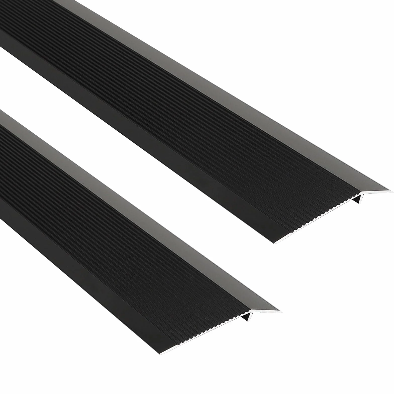 EXLECO 2Pcs Perfil de Transición para Suelo Desnivel Tira de Transición de Piso 90 * 10cm Perfil de Unión para Suelos Aluminio Tira Puerta Transición Negro Banda Transición para Umbral Puerta 8-40mm