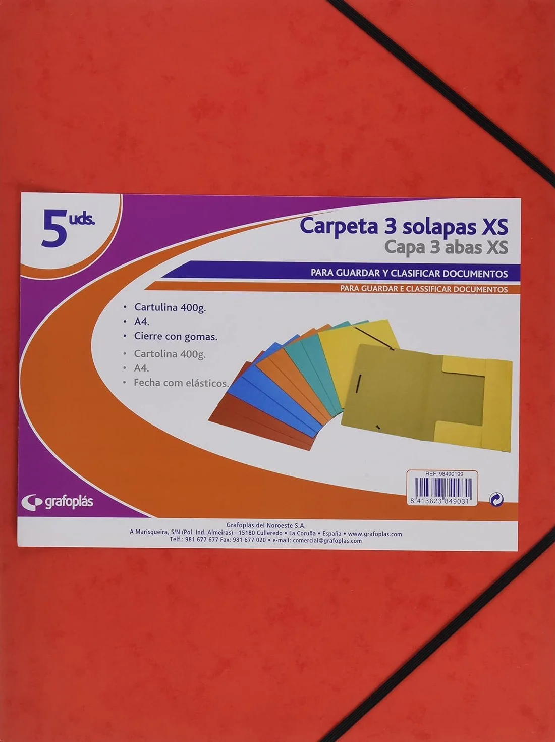 Grafoplas Pack de 5 Carpetas de Cartón A4 con Solapas y Cierre de Gomás Elásticas Colores Surtidos