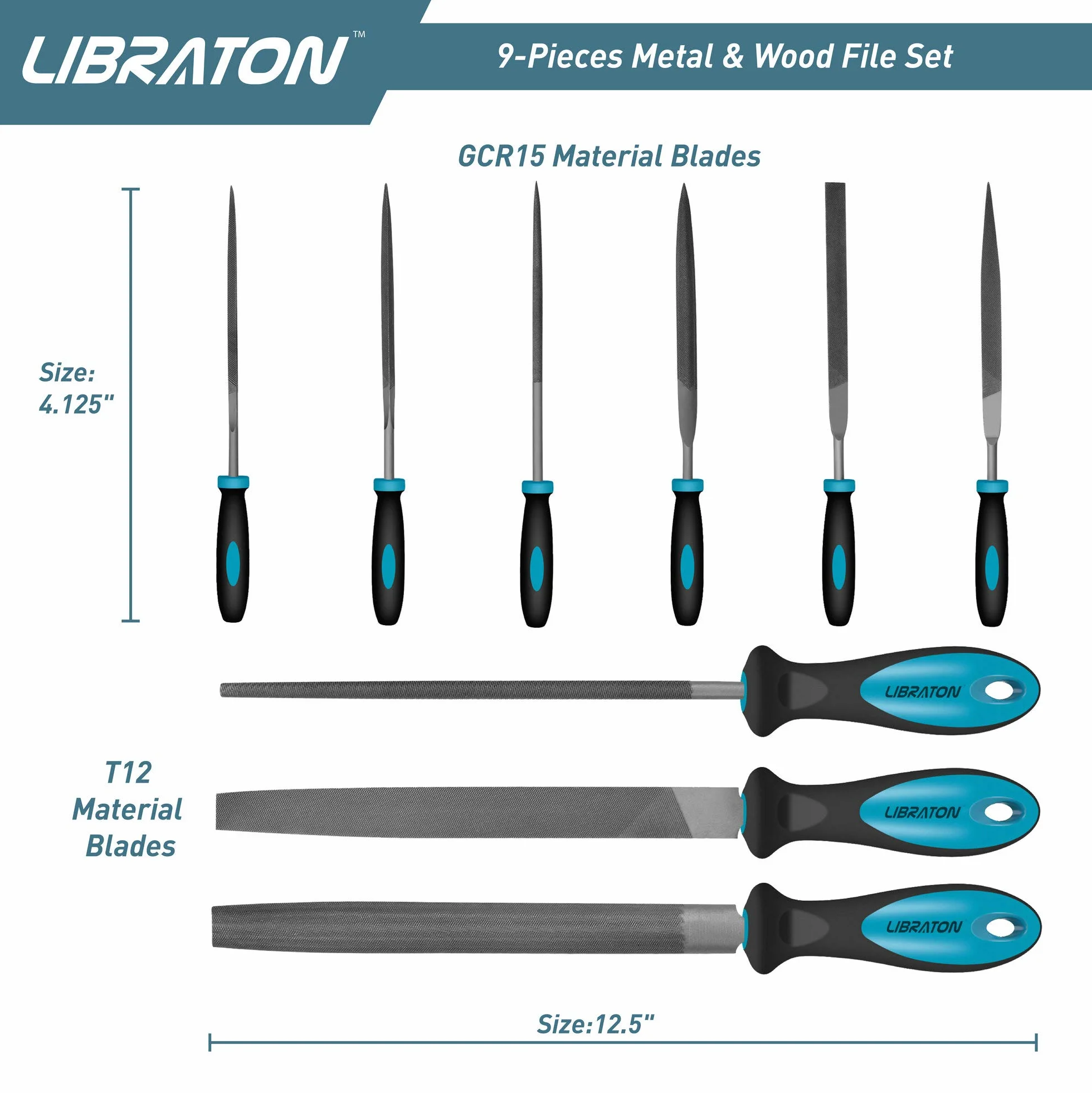Libraton Juego de limas y escofinas 9pcs, Juego de limas multiusos en acero con alto contenido de carbono incluye lima plana,semirredondas,redondas y 6 Pcs limas de agujas,para metal,madera
