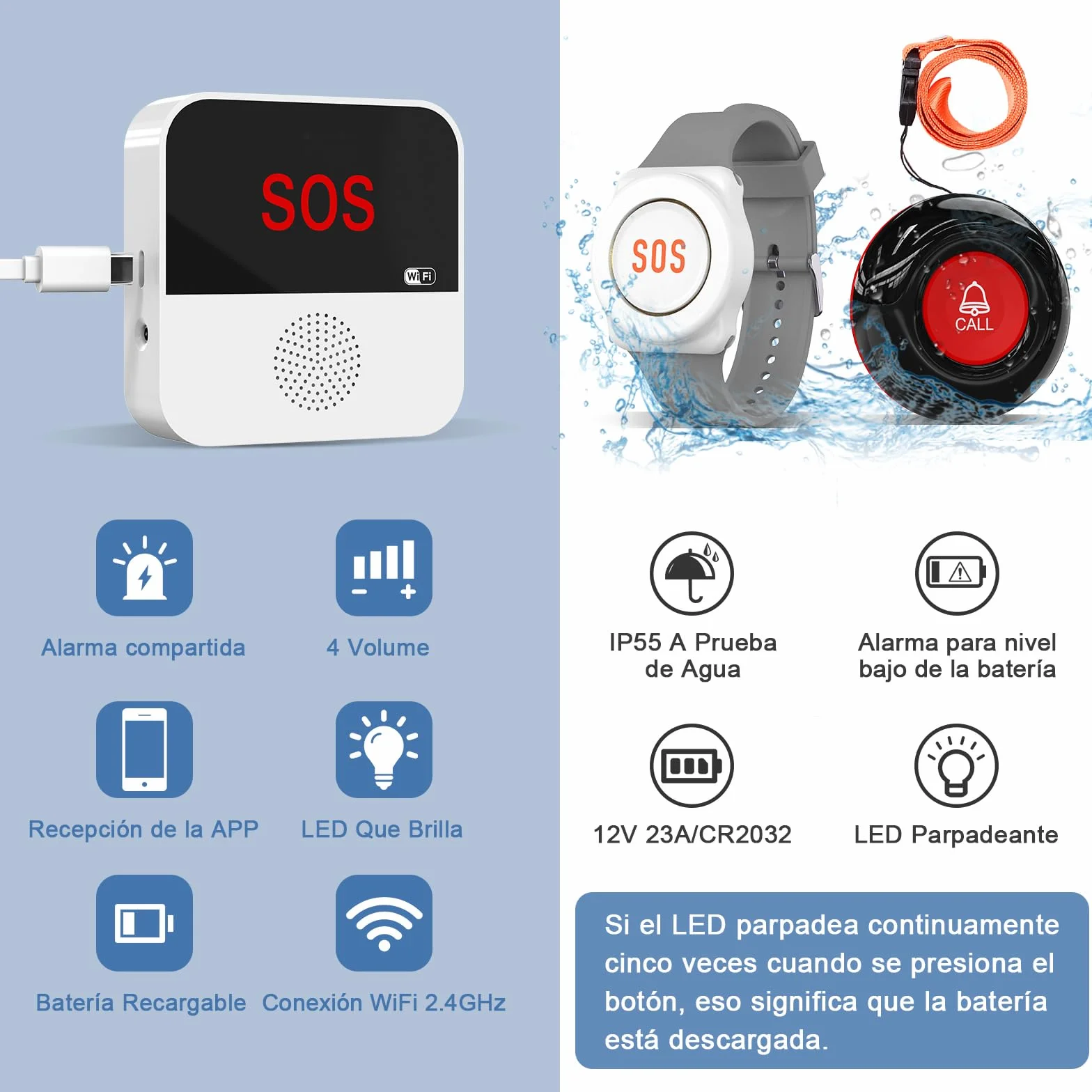 ChunHee Avisador Personas Mayores Botón Emergencia Ancianos Tuya WiFi Smart Senior Sistema de Alerta de Llamada de Emergencia para Pacientes Mayores Discapacitados (Versión enchufable (con reloj 2-1))