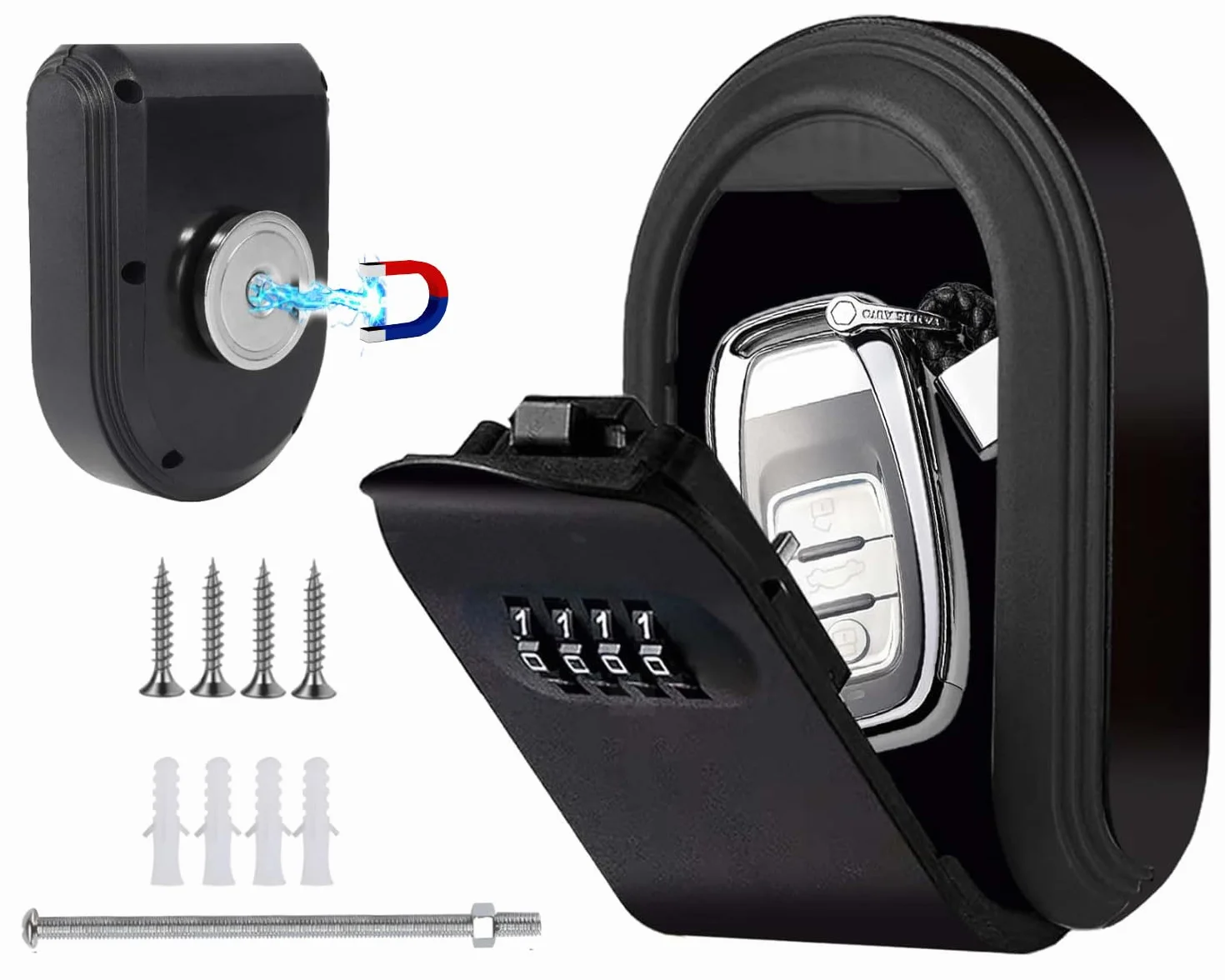 Caja de Seguridad para Llaves de Coche Magnéticas con Combinación de 4 Dígitos, Caja Fuerte para Llaves Resistente a la Intemperie y al óxido, Armarios de Llaves Montada en la Pared