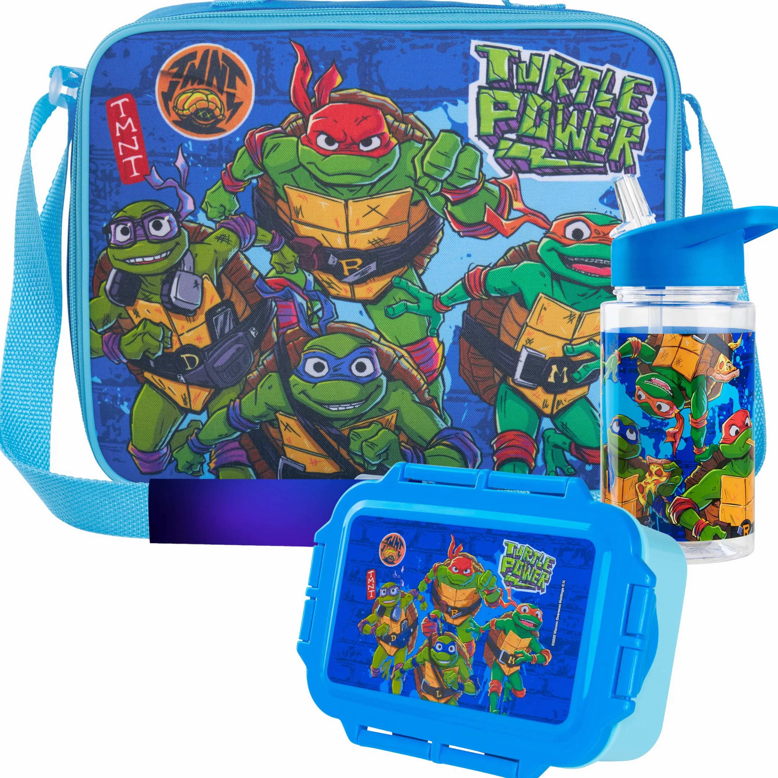 Teenage Mutant Ninja Turtles Bolsa Termica Infantil 3 Piezas Almuerzo Botella Agua Niños Azul TMNT