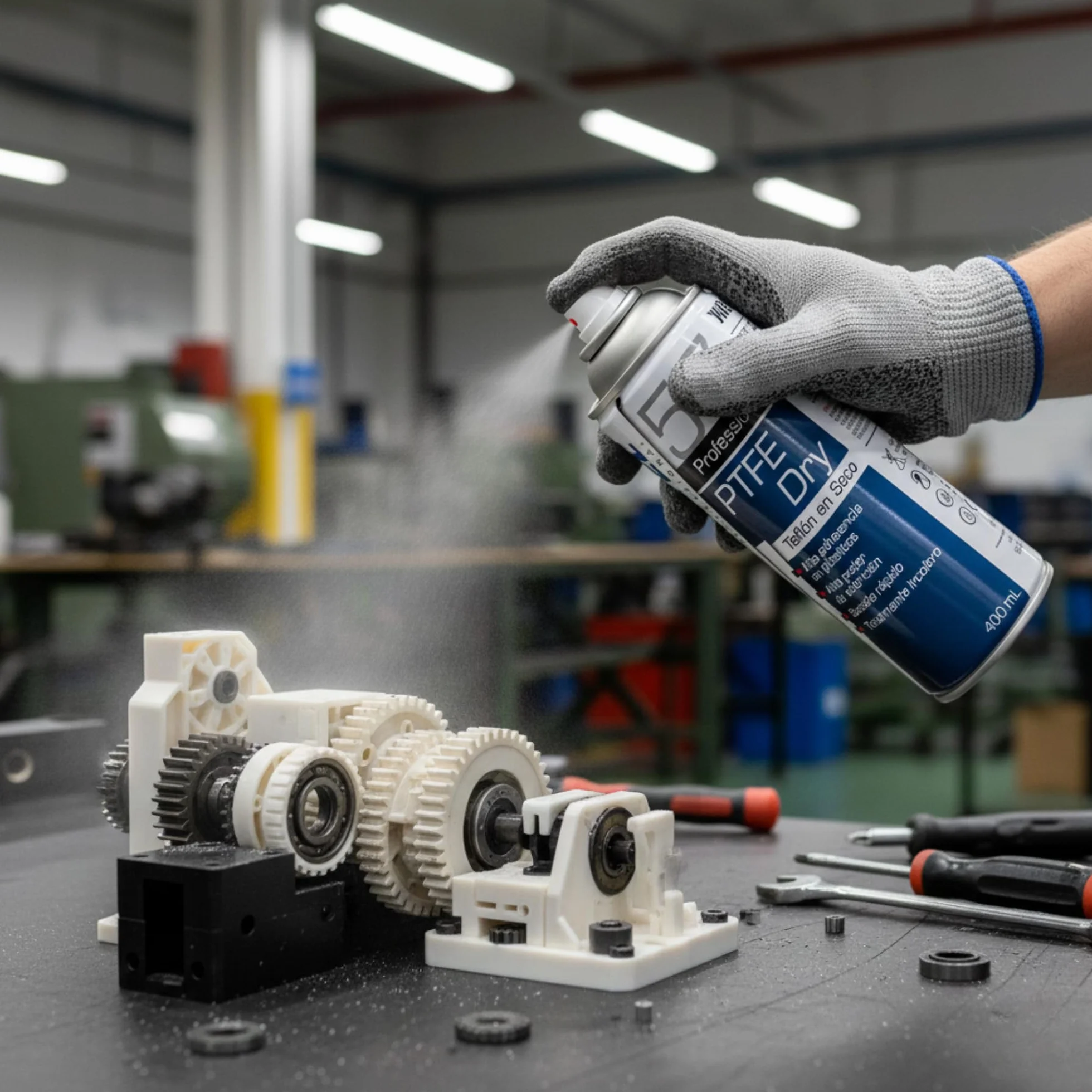 Lubricante de Teflón Seco PTFE Spray Multiusos 400 ml – No Mancha ni Atrae Polvo, Secado Rápido, Antiadherente – Cadena Bici, Cerraduras, Bisagras, Cremalleras, Impresora 3D – Globaltec Professional