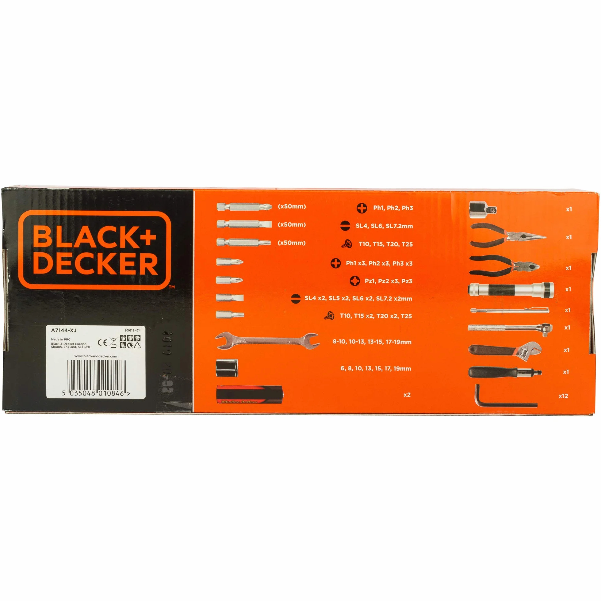 BLACK+DECKER Kit de Herramientas para Automóviles 71 Piezas, Incluye Linterna, Organizador Enrollable, Herramientas Manuales y de Bricolaje, Fácil Almacenaje - A7144