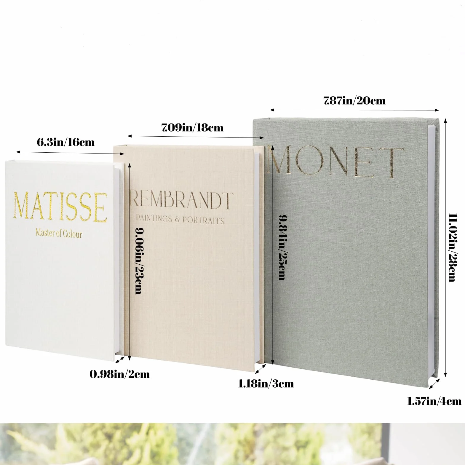 Conjunto de 3 Libros Decorativos Falsos, Caja de Almacenamiento de Lino para Estantería y Decoración del Hogar