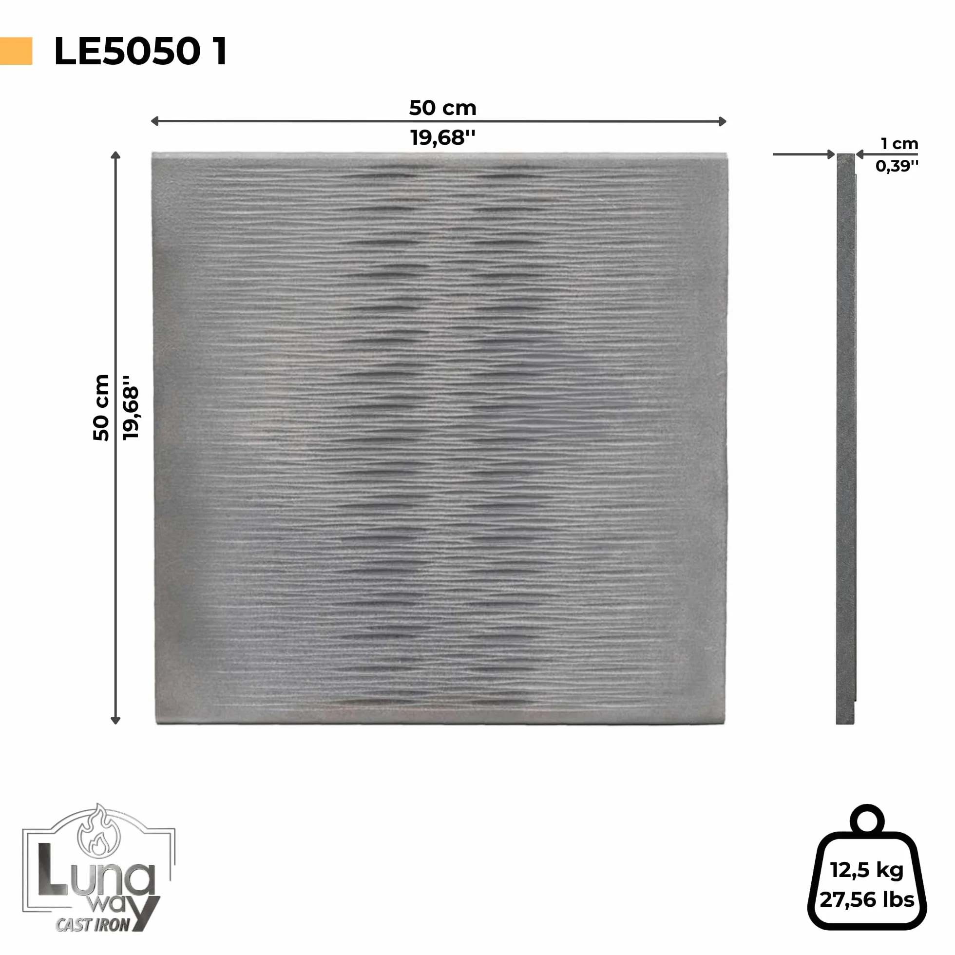 Lunaway - Placa de chimenea Edge de hierro fundido | Grosor 1 cm (50 x 50 cm)