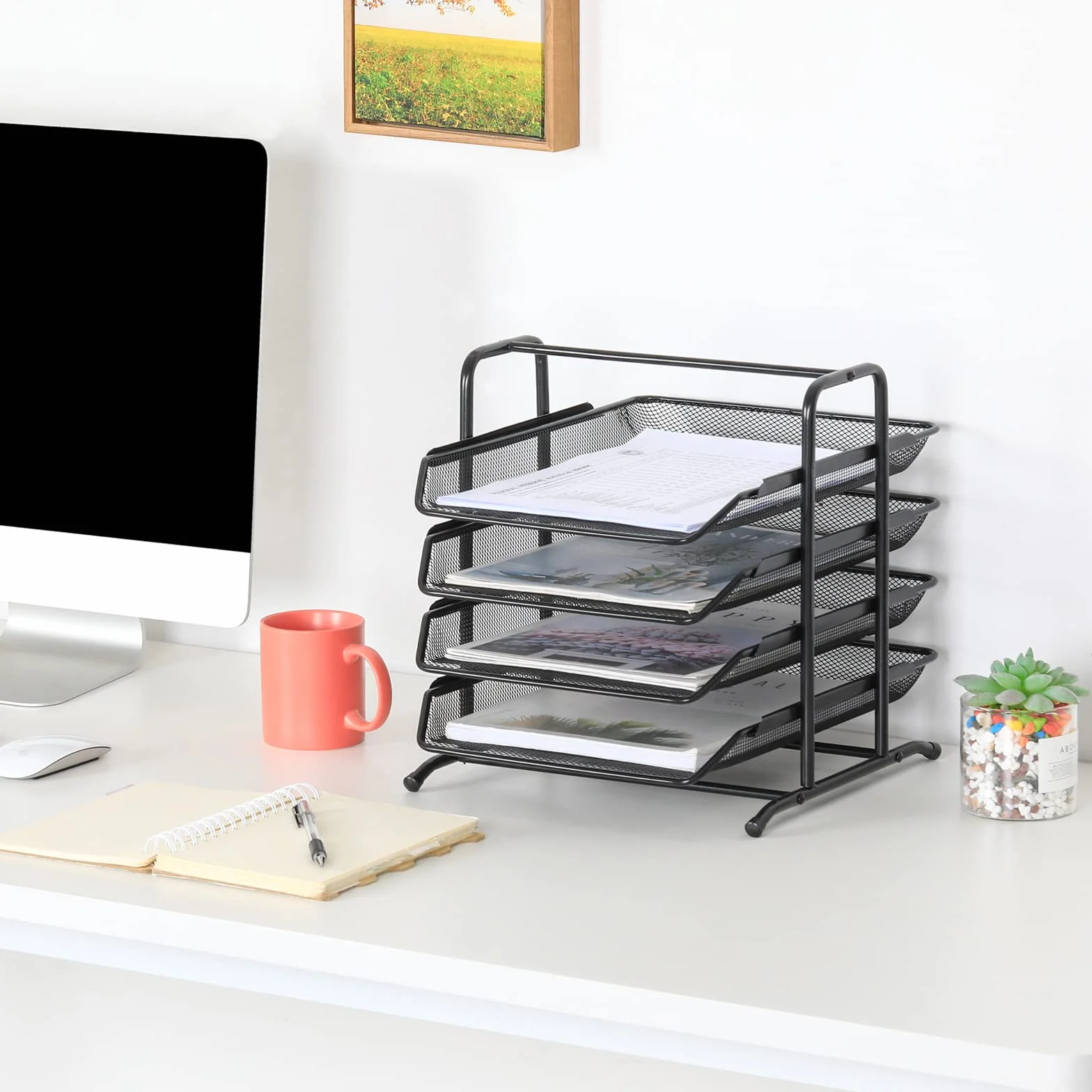 EasyPAG 4-poziomowy metalowy organizer biurkowy na dokumenty A4, czarny