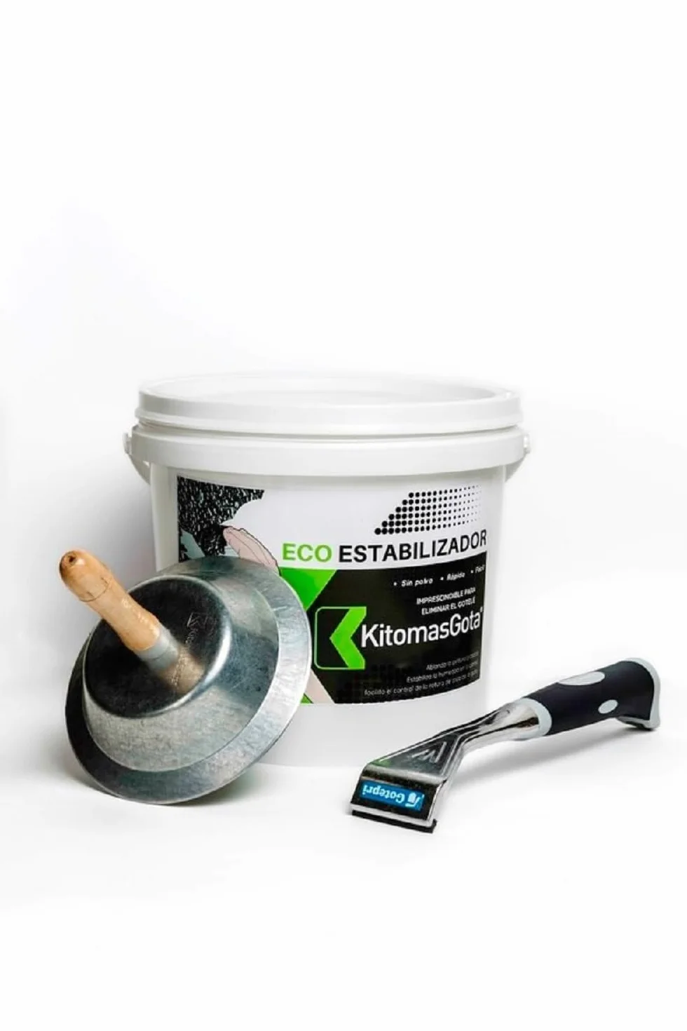 Kit Quitar Gotele, 100% Eco, Pasta al Agua, 5L, Cazoleta Redonda 150mm, Rasqueta Carburo de Tungsteno (5kg/50mm)