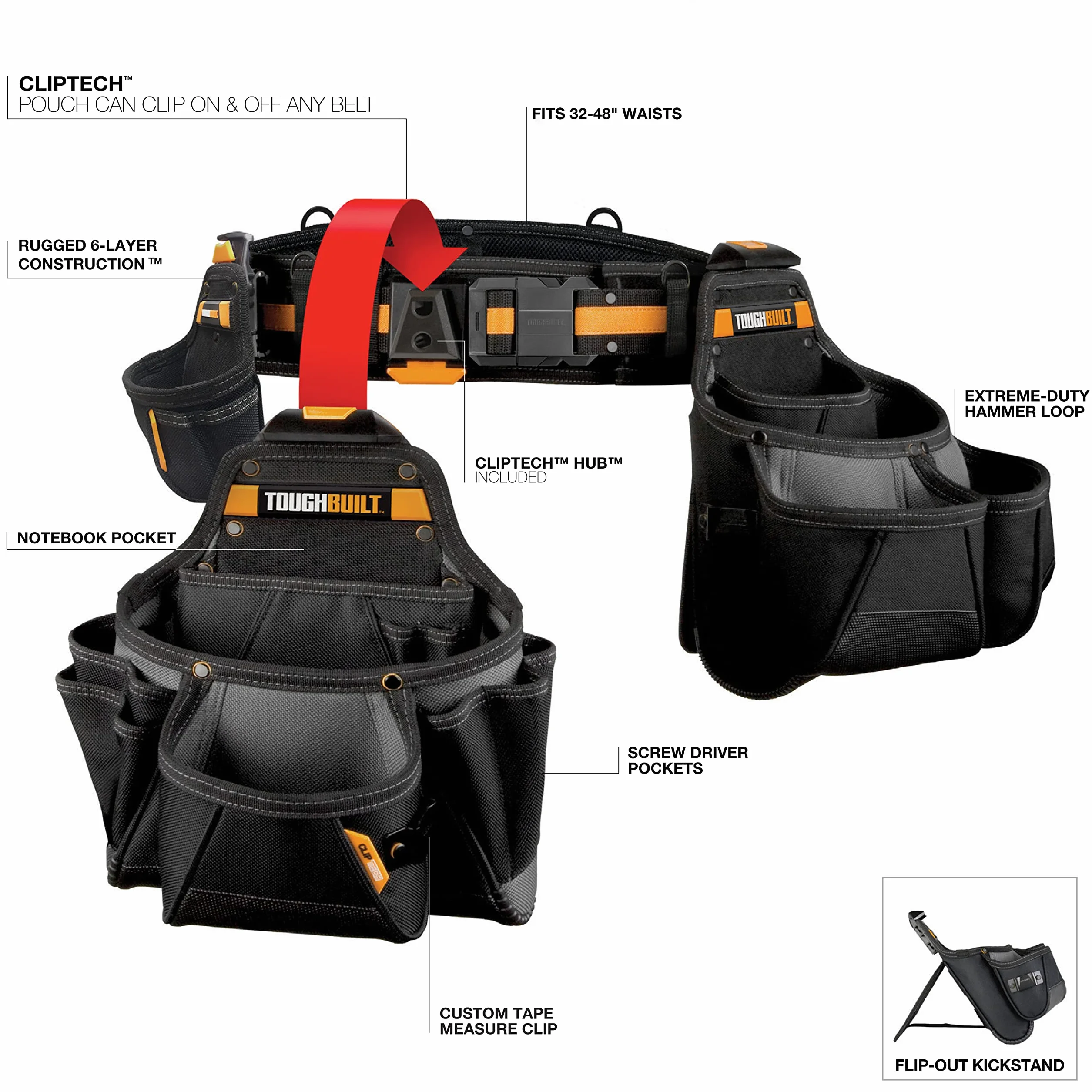 TOUGHBUILT TOU-CT-101-4 - Juego de cinturones de herramientas para contratistas (4 piezas)