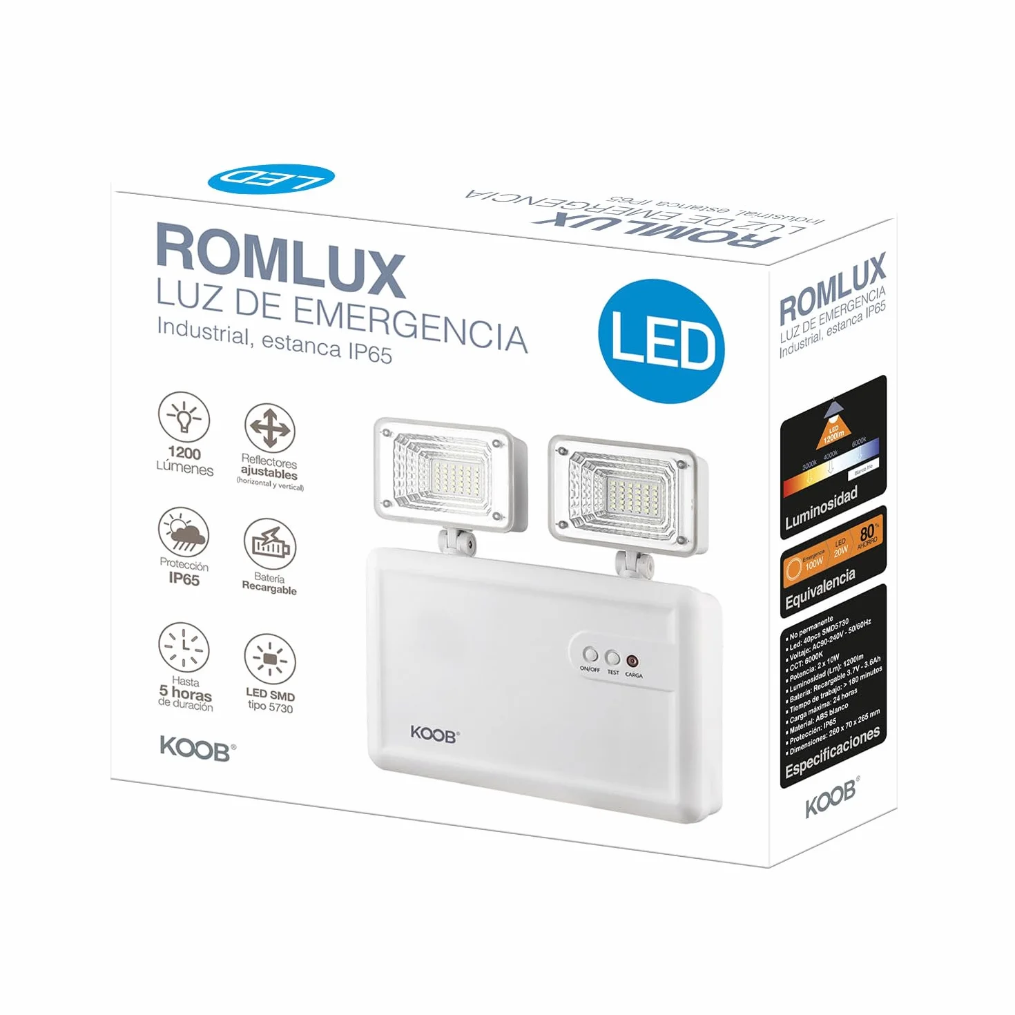 ROMLUX LEDBOX Luz de emergencia LED Estanca IP65 Blanco frío