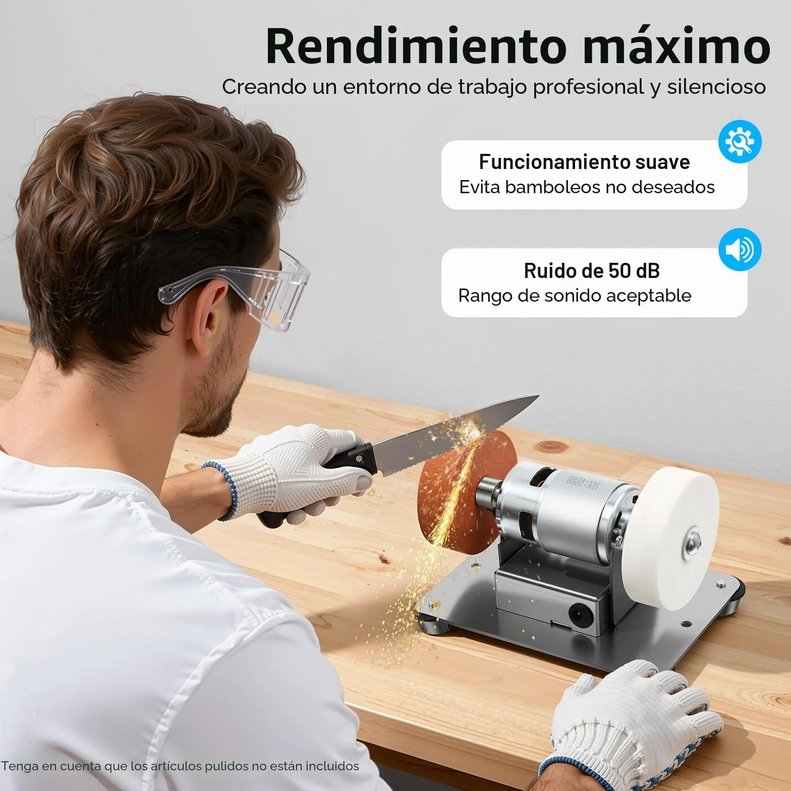 Mini amoladora de banco, muelas abrasivas dobles y lijadora de banda con 7 velocidades de velocidad, sistema artesanal de pulidora de mesa de 3000-6000 RPM para joyería, metal, madera, jade, cuchillo