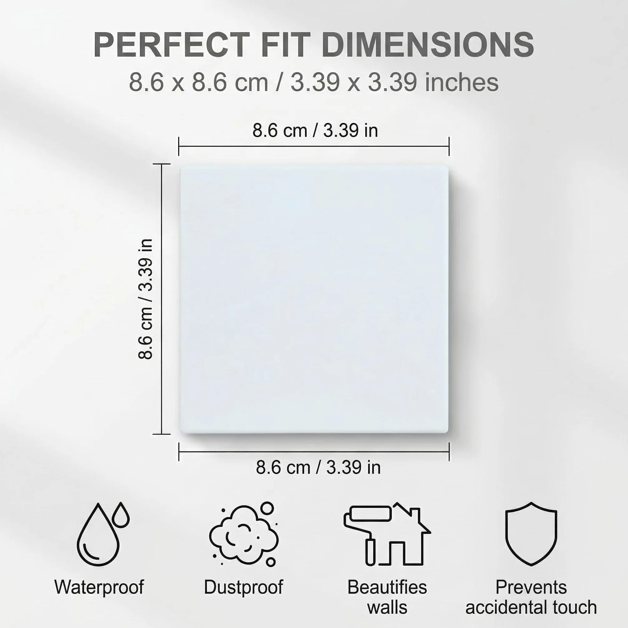 3 Piezas Tapa Enchufes, Tapa Ciega Enchufe Pared, Tapas Ciegas Empotradas Autoadhesivas 86x86 mm, Plástico Blanco, Para Enchufes o Interruptores No Utilizados