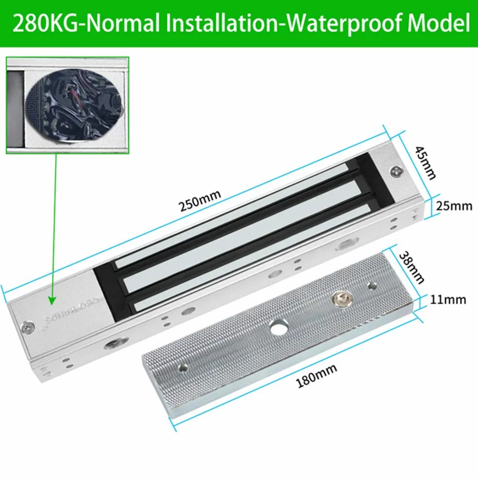 YAVIS Cerradura magnética electrónica 280KG/600LBS Impermeable DC12V Cerradura electromagnética Fuerza Retención para Control Acceso Puerta Sistema Seguridad Fail-Safe NC Modo