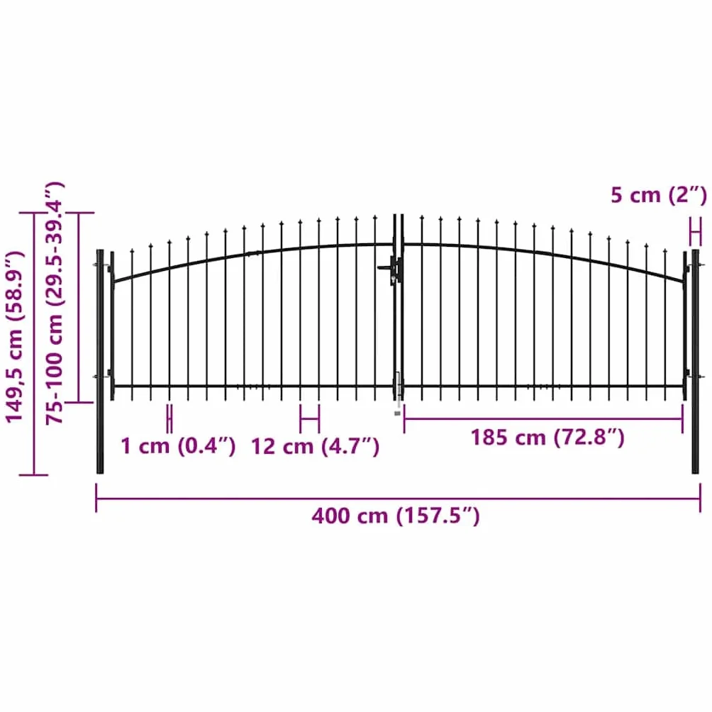 vidaXL Puerta Doble para Valla Woerden con Puntas de Lanza Hogar Huerto Piscina Porche Cancela Pórtico Portillo Portón Abertura Paso Bricolaje 400x149,5 cm