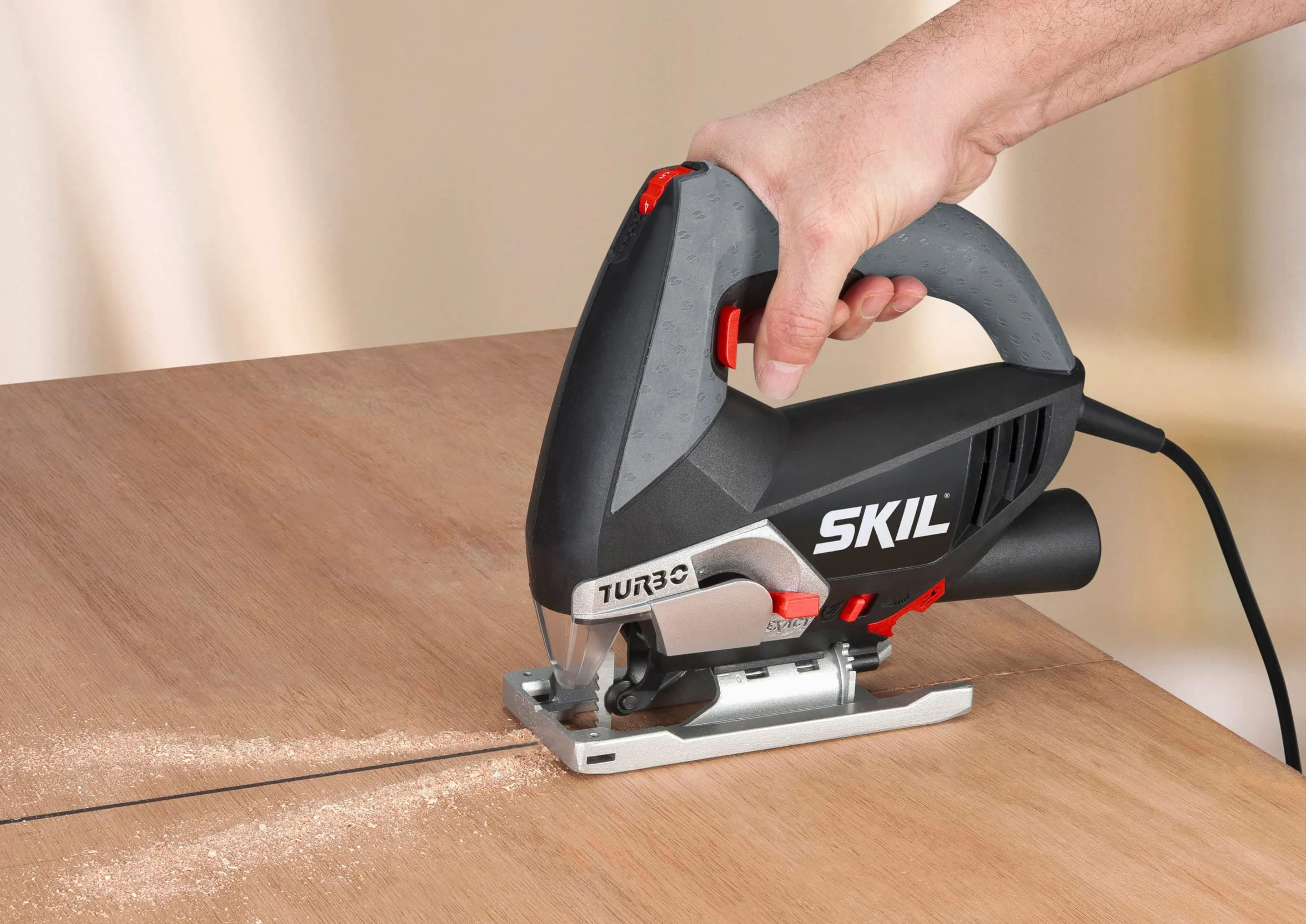 Skil 4381AA - Sierra de calar pendular con variador de velocidad (500 W, conexión para aspirador, soplador)