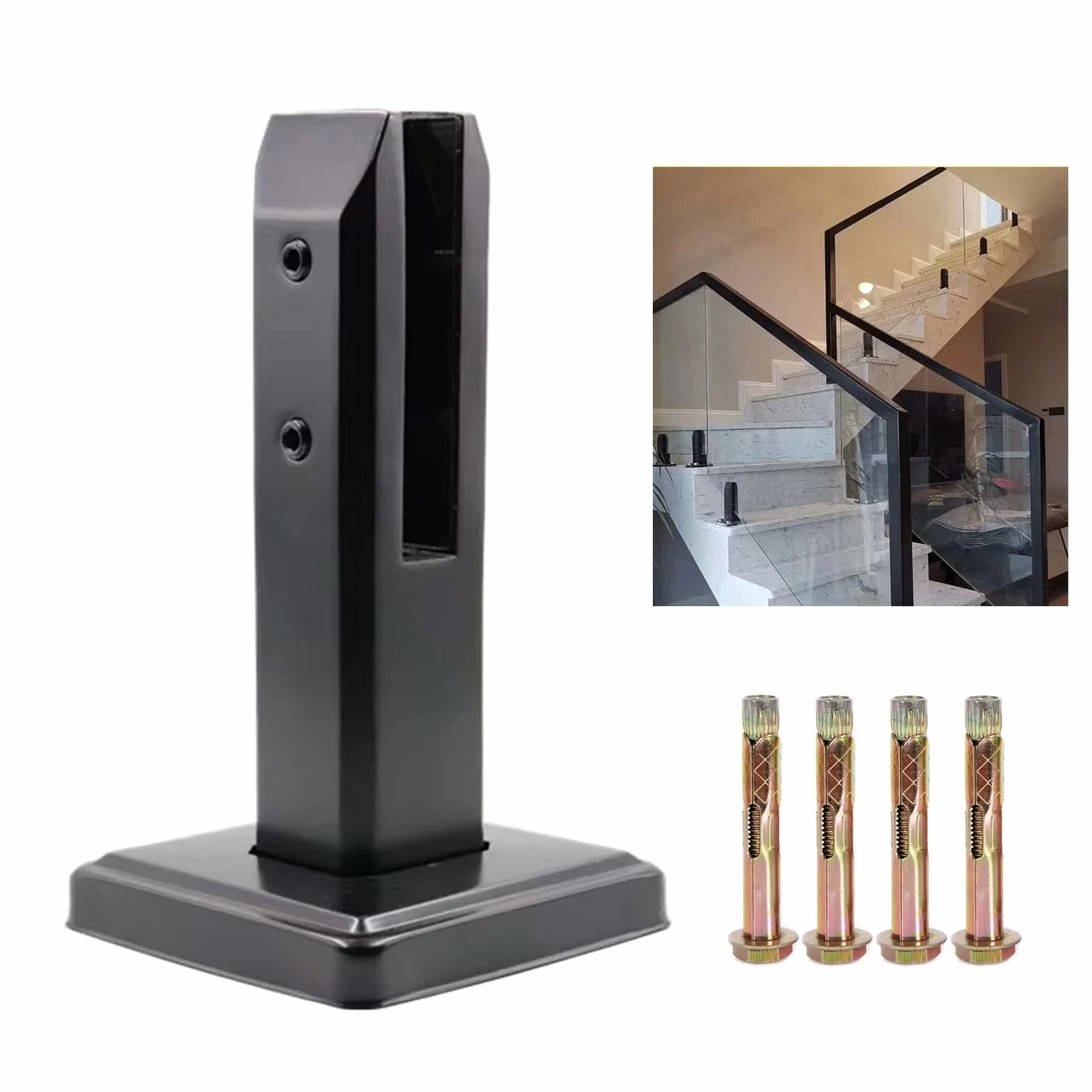 Abrazadera de Vidrio de Piscina, Poste Cristal Barandillas de Acero Inoxidable 304, Poste de Balaustrada Vidrio, Escalera Vidrio exterior, Barandilla de Balcón, Soporte Cristal H200MM-Negro