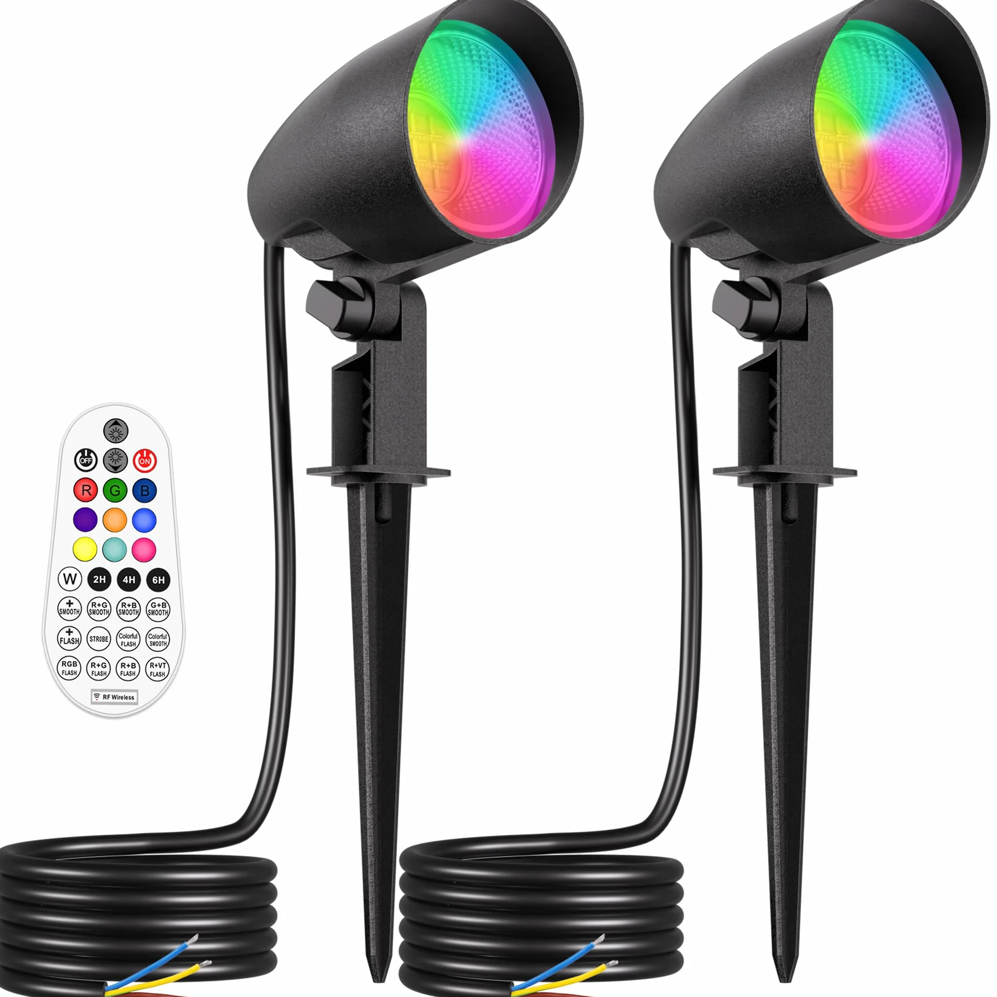 LINKE Foco de Jardín Exterior 20W 2 Piezas Focos LED RGB 1880LM Super Brillante, 10 Colores 30 Modos 6 Brillo, IP66 Impermeable Luz de Paisaje con Control Remoto para Camino Árboles Césped