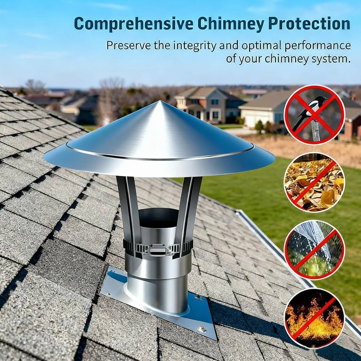 Sombrerete Chimenea de 50-300 mm, Caperuza Salida de Humos, Sombrerete Antiviento Ajustable Cubierta de Chimenea Campana Ventilación Cónico Tapas de sombrerete Fácil Instalar(210mm)