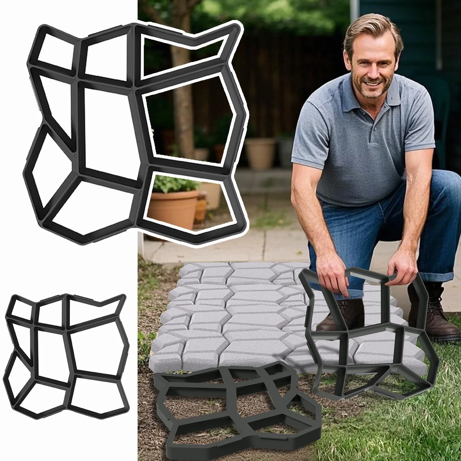 NAIZY 2x DIY Moldes De Hormigón Para Adoquines Negro 9 Rejillas Adoquines Irregulares 43x43x4cm Plástico, Para Caminos De Jardín