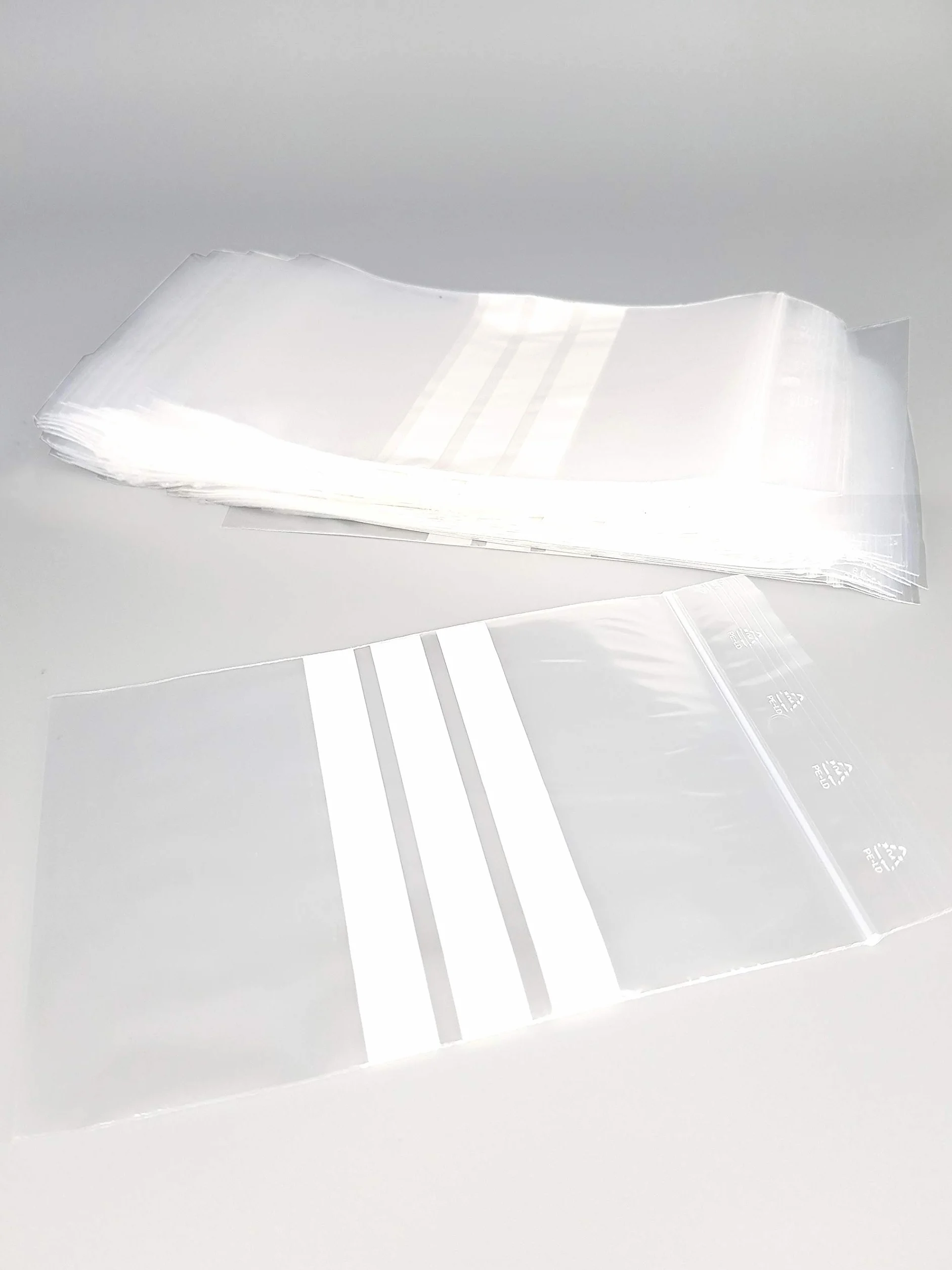 Bolsa con cierre zip y 3 tiras blancas, lote de 100, 50 micras (100 mm x 150 mm)