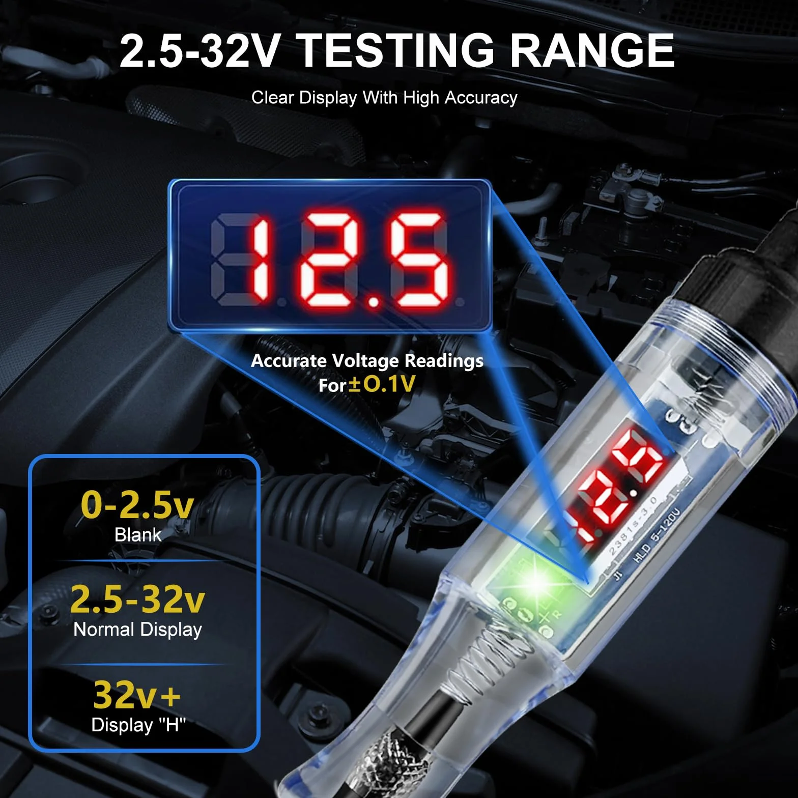 Probador de fusibles y kit de fusibles de coche (2.5-32 V, con pantalla digital LED y indicador luminoso)