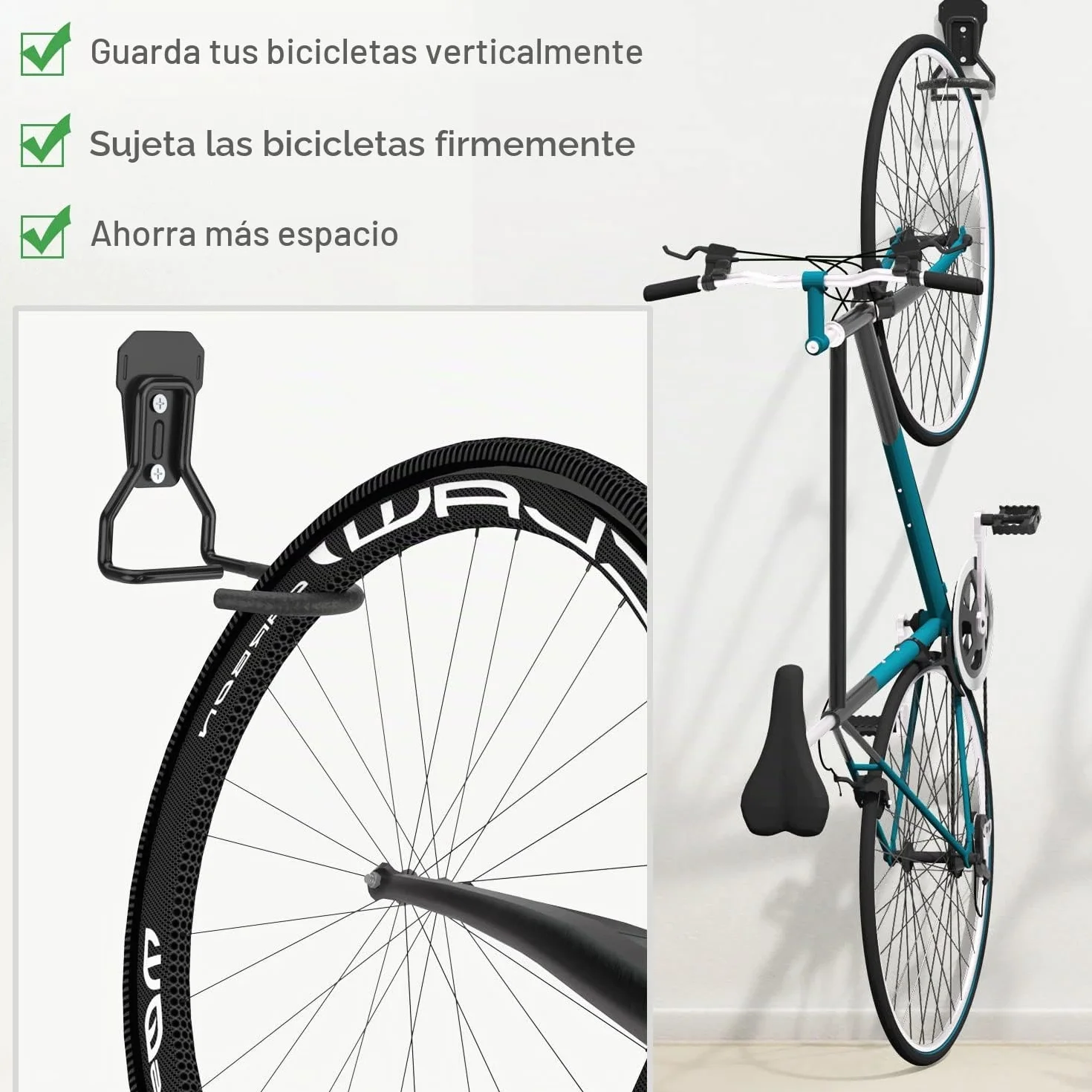 Housolution Gancho Vertical de Pared para Colgar Bicicleta, [2 PZS] Soporte de Pared para Bicicleta de Montaña de Hierro hasta 35kg/77 lbs, Colgador de Pared para Bicicleta con Capa de Goma, Negro