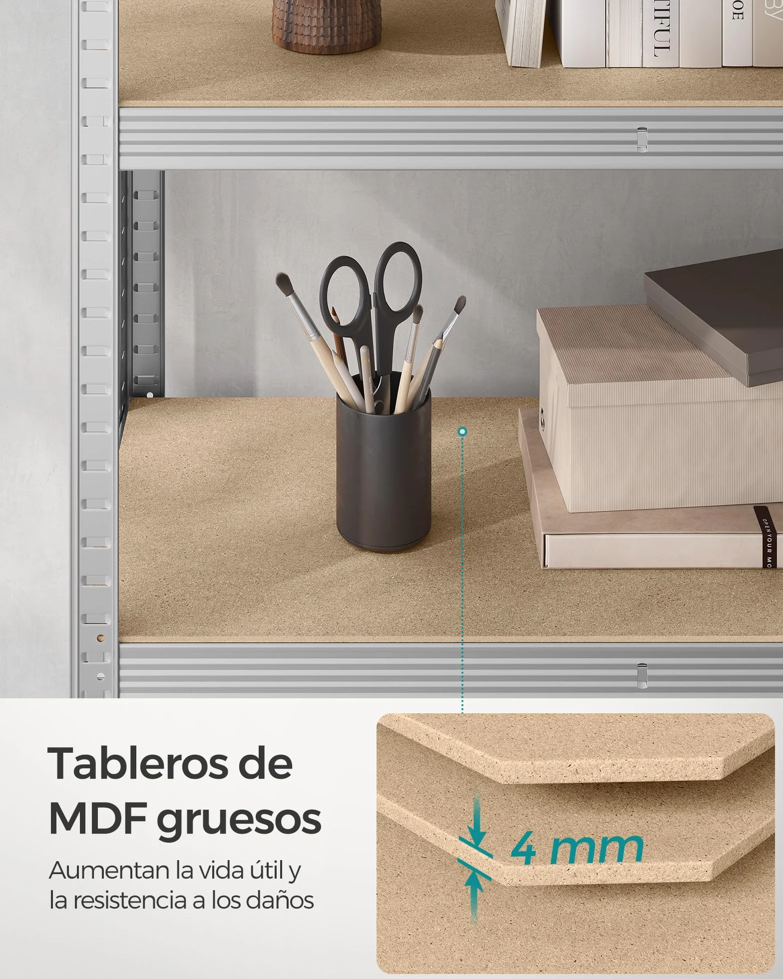 SONGMICS Estantería de 5 Niveles, 200 x 100 x 50 cm, Carga de 875 kg (175 kg por Nivel), Estantería para Cargas Pesadas, Estante Ajustable en Altura, para Garaje, Sótano, Plata GLR050E01