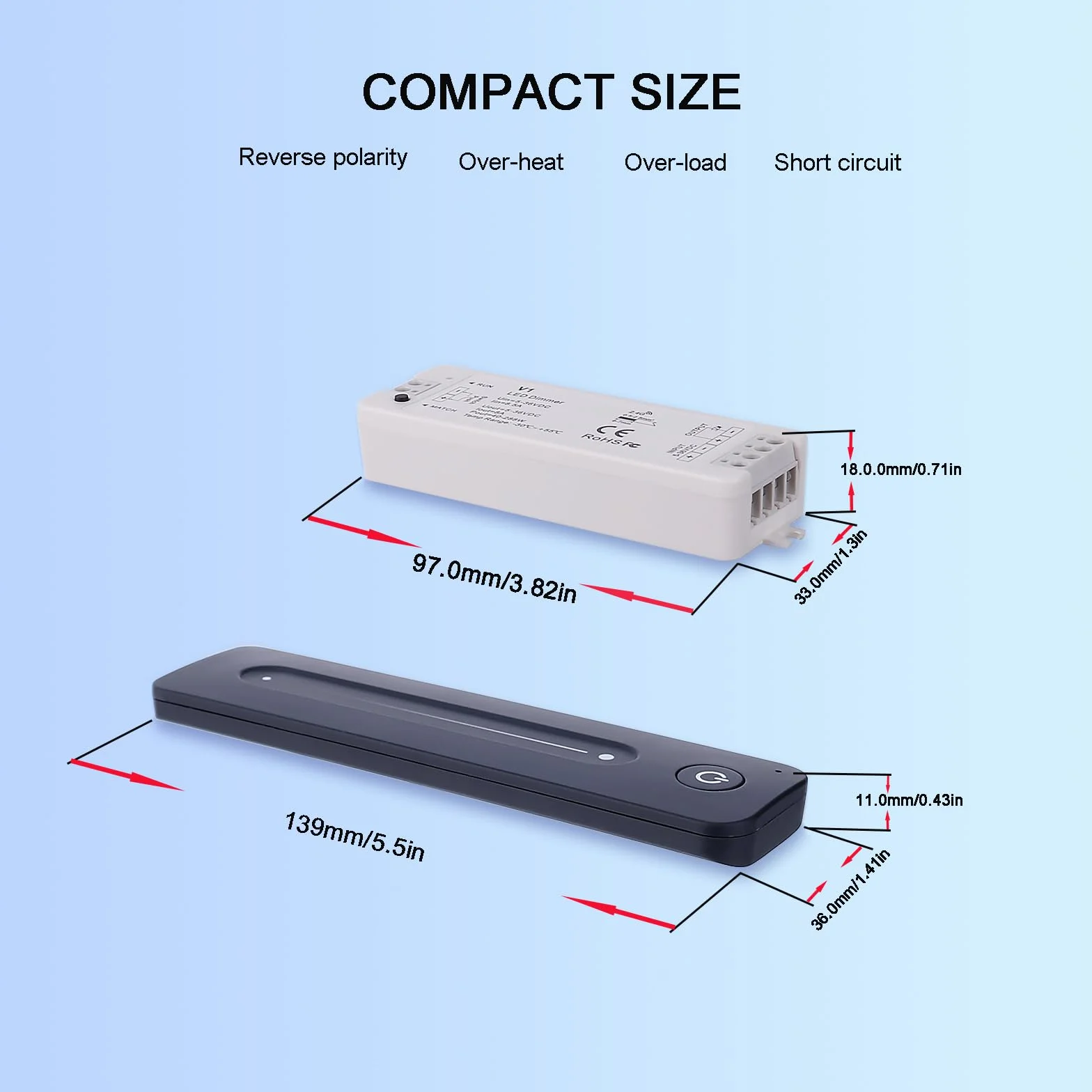 JOYLIT Dimmer LED con Mando a Distancia DC 5V-36V 8A 1 Channel, Montado en Pared 2.4GHz RF Regulador Touch Interruptor LED para un Solo Color Ajuste del Brillo, ON/OFF Switch