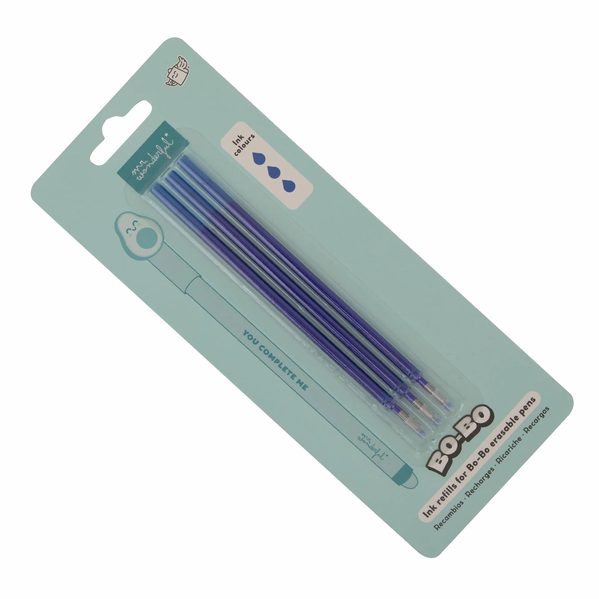 Mr. Wonderful Juego de 3 recambios de tinta para bolígrafos borrables Azul Tinta de gel termosensible